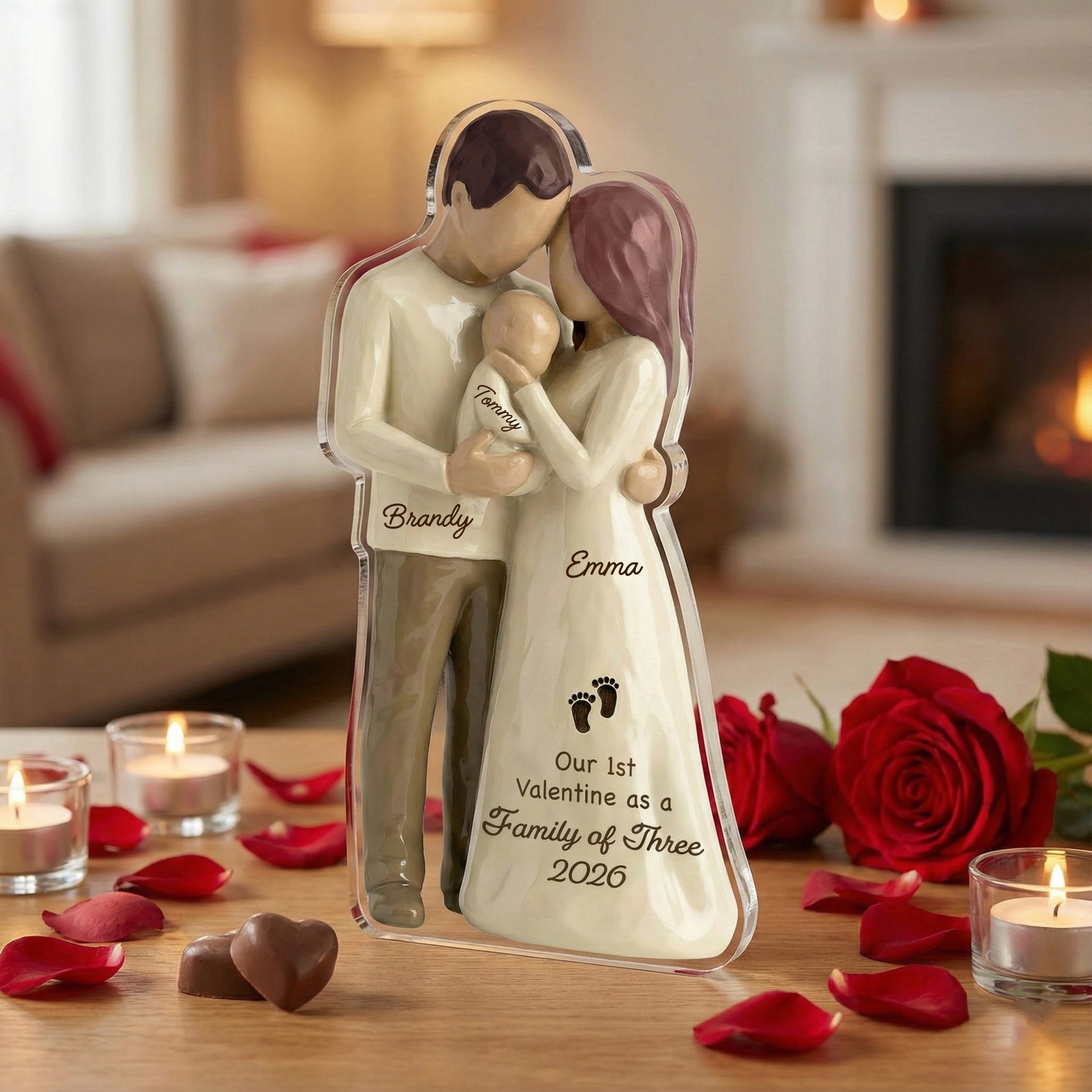 Mom Dad Holding Baby - Our 1st valentine Family of 3 - Personalized Acrylic Block Plaque
