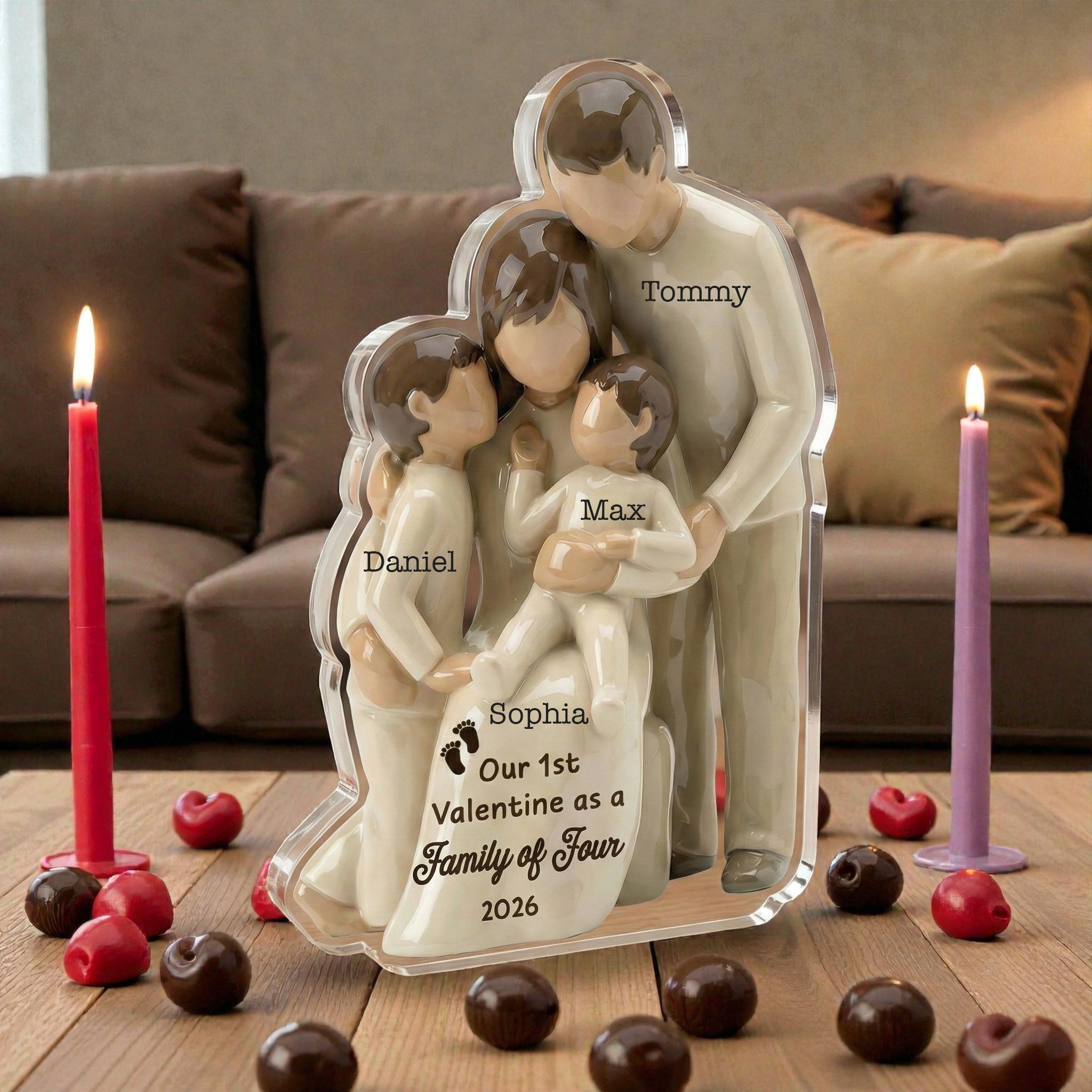 Mom Dad Holding Baby 2 - Our 1st valentine Family of 4 - Personalized Acrylic Block Plaque