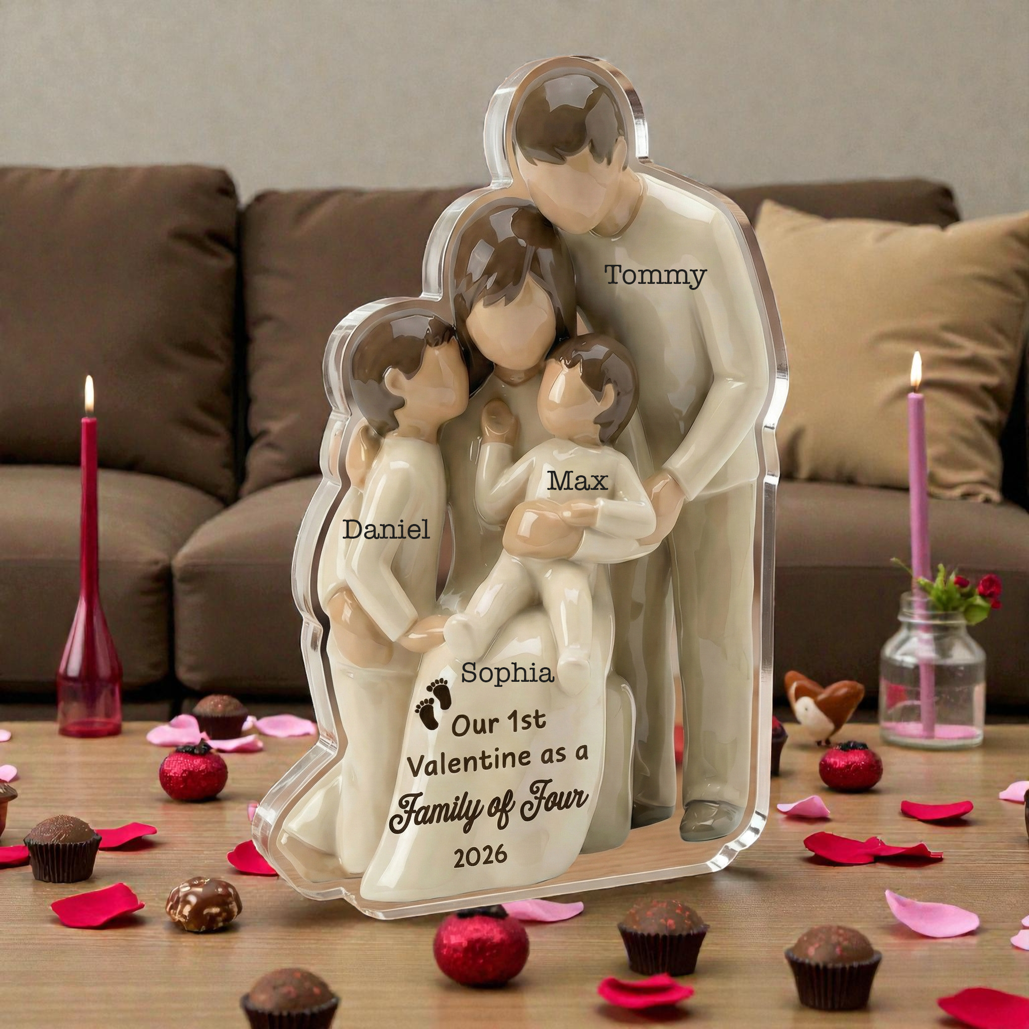 Mom Dad Holding Baby 2 - Our 1st valentine Family of 4 - Personalized Acrylic Block Plaque