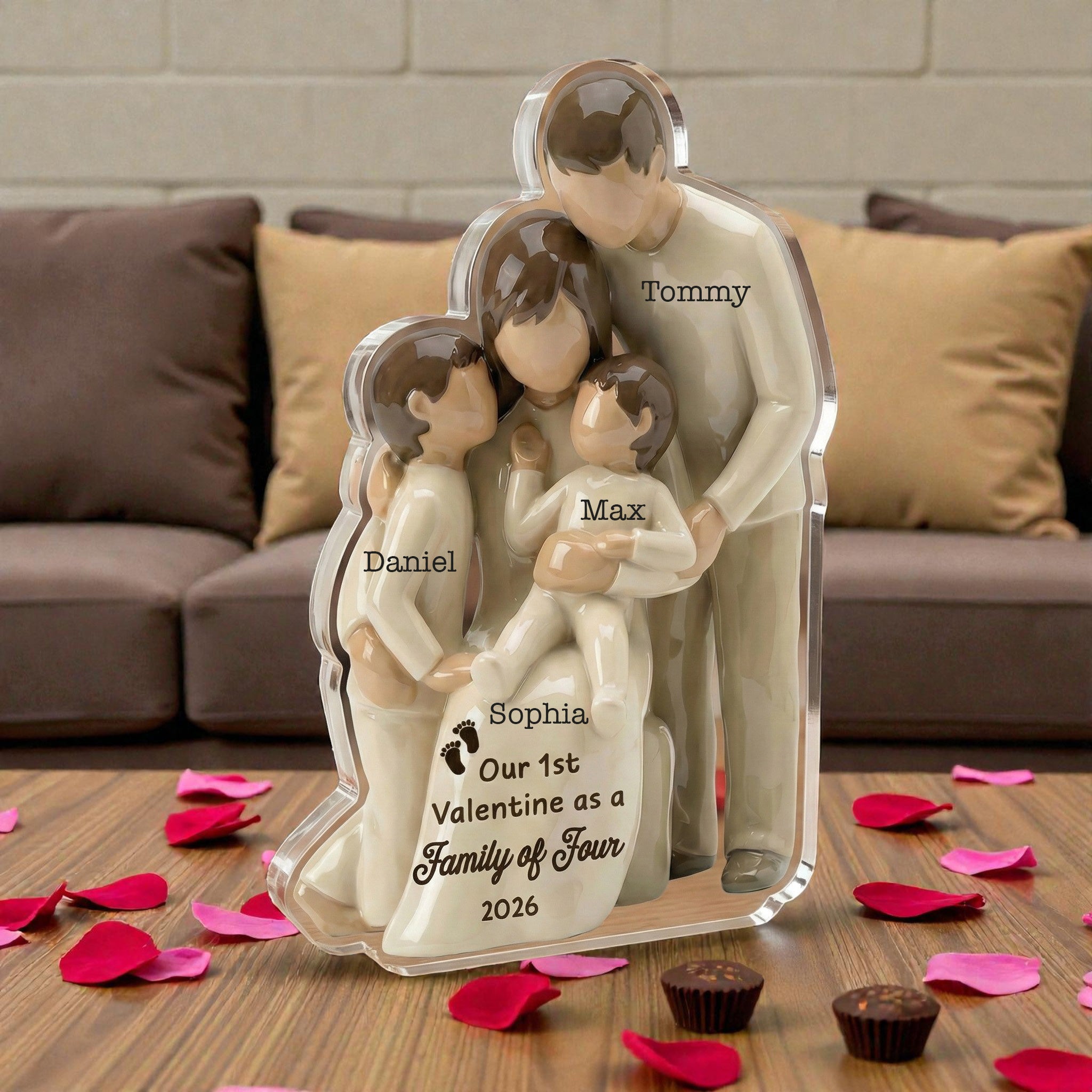 Mom Dad Holding Baby 2 - Our 1st valentine Family of 4 - Personalized Acrylic Block Plaque