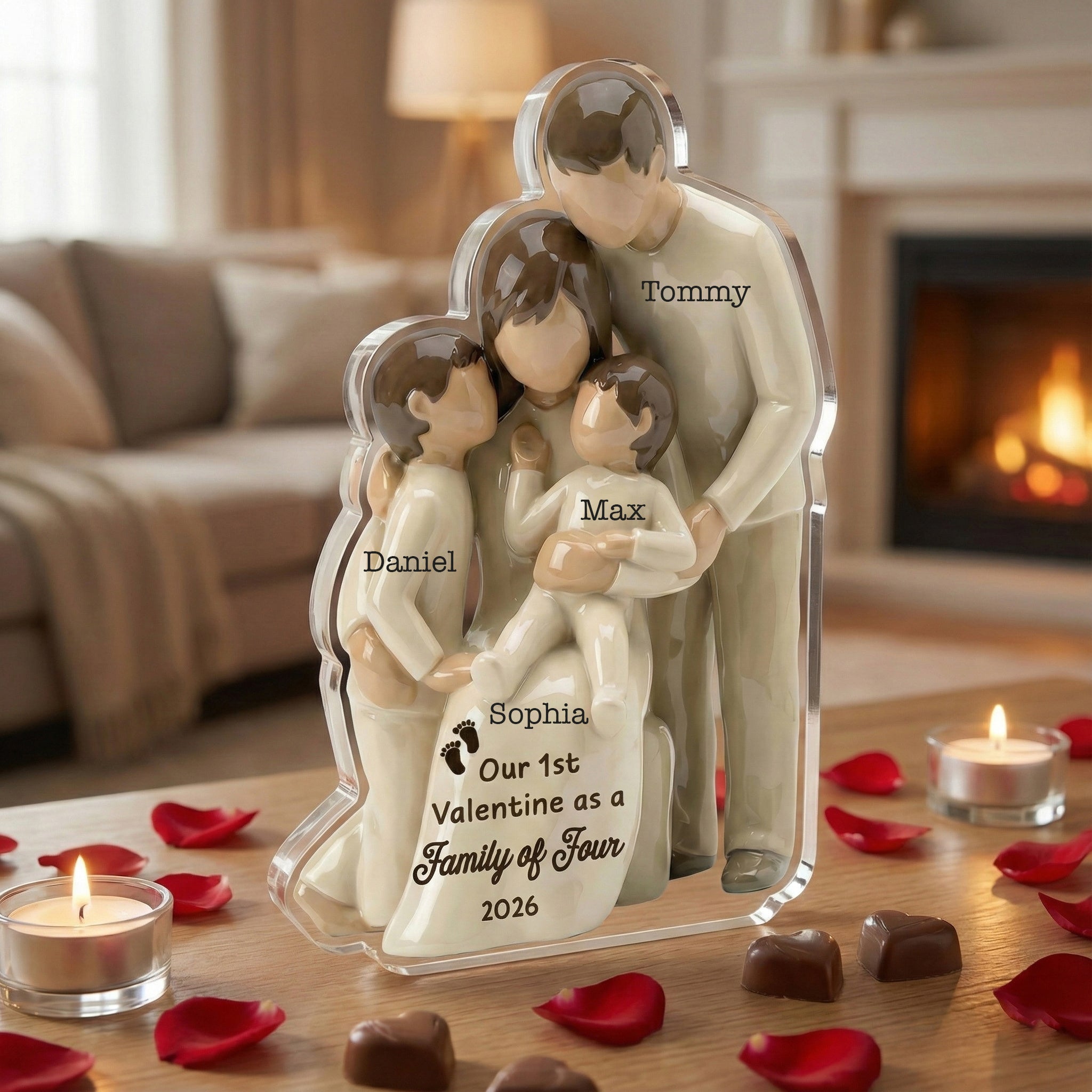 Mom Dad Holding Baby 2 - Our 1st valentine Family of 4 - Personalized Acrylic Block Plaque