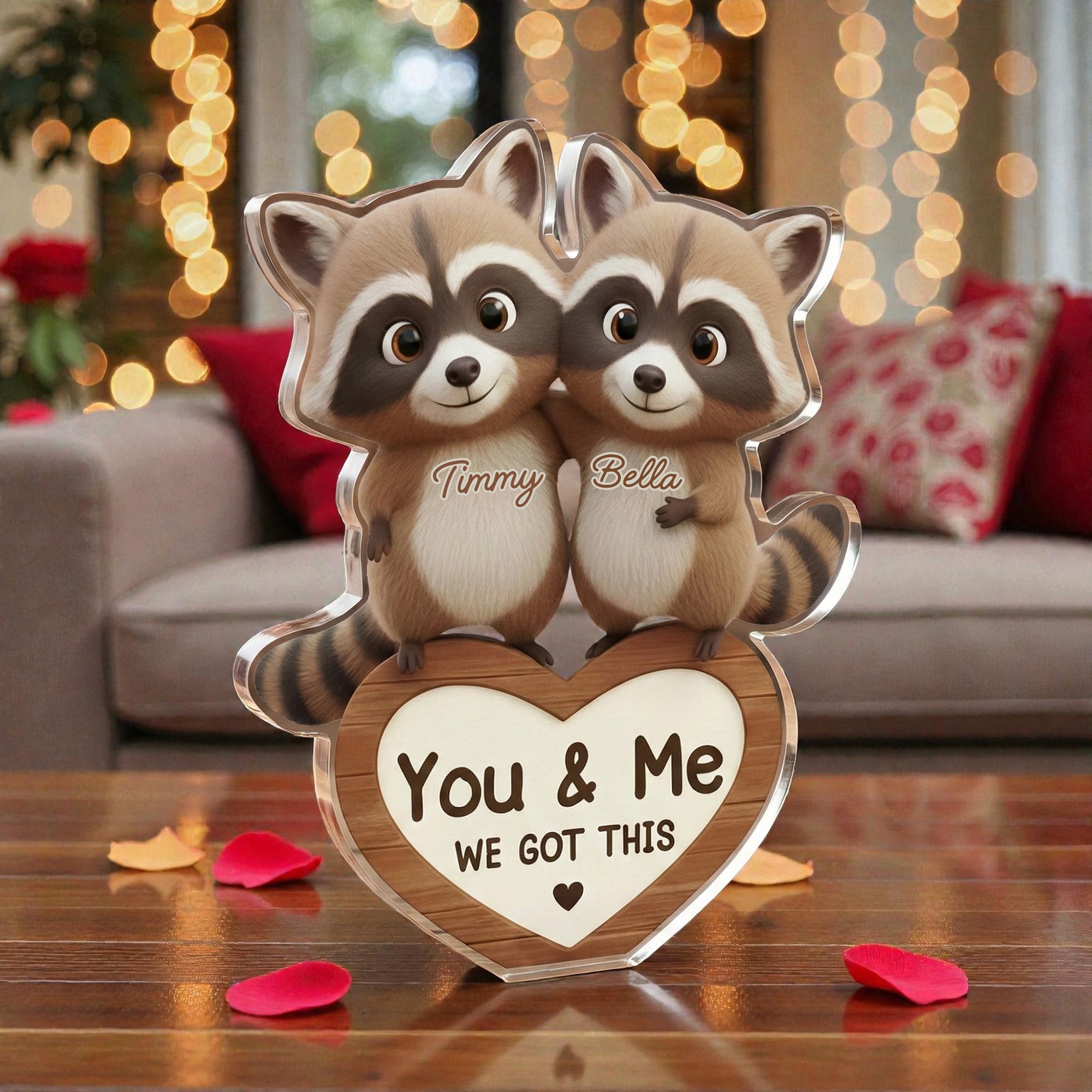Racoon Couple - We got this 2 - Personalized Acrylic Block Plaque
