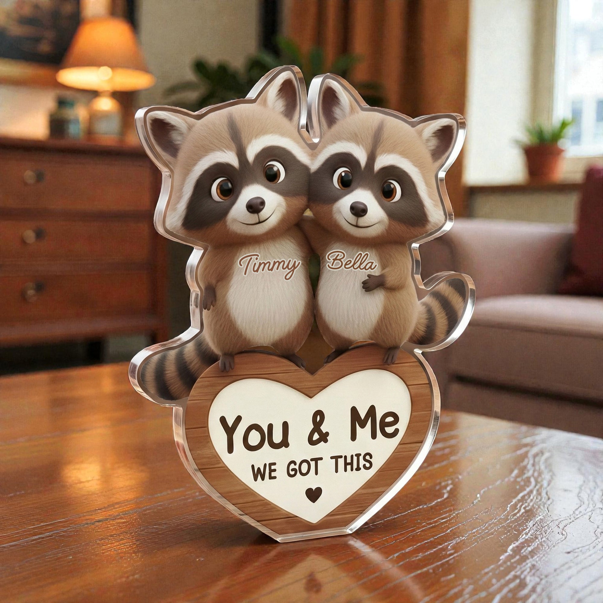 Racoon Couple - We got this 2 - Personalized Acrylic Block Plaque