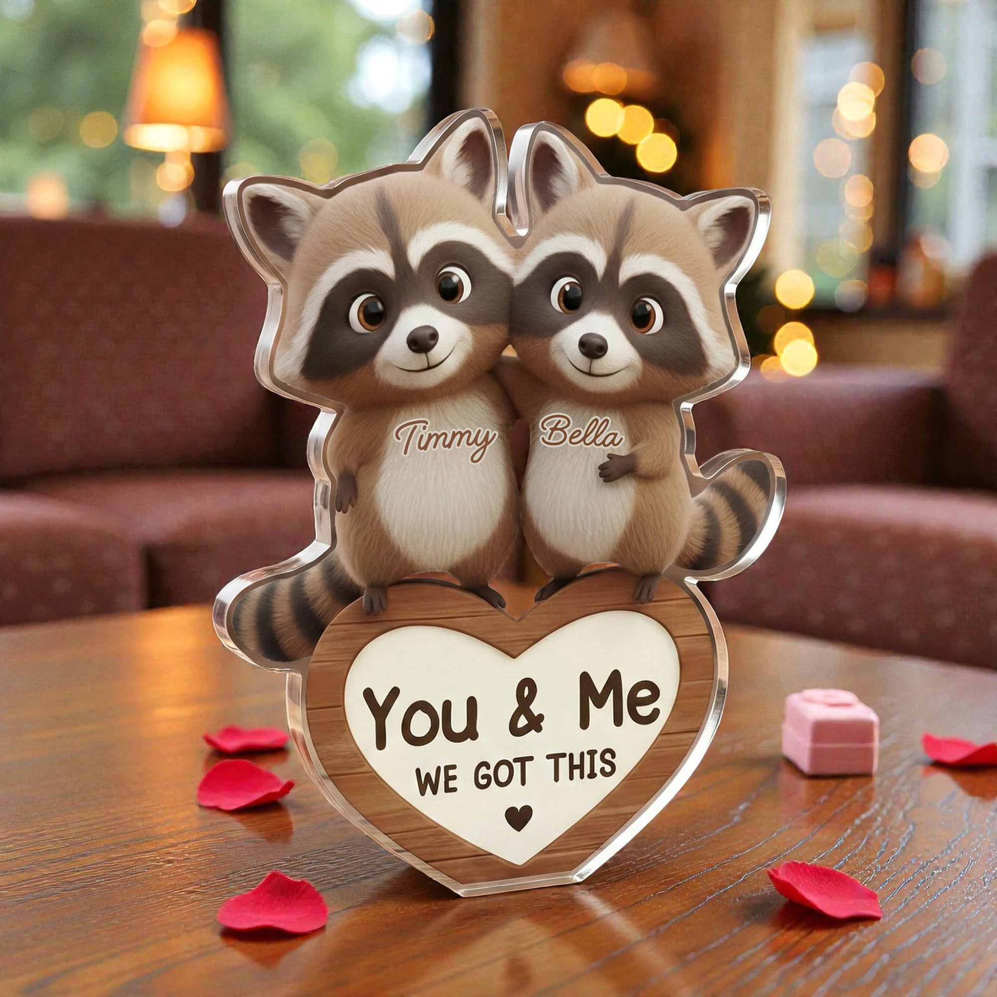 Racoon Couple - We got this 2 - Personalized Acrylic Block Plaque