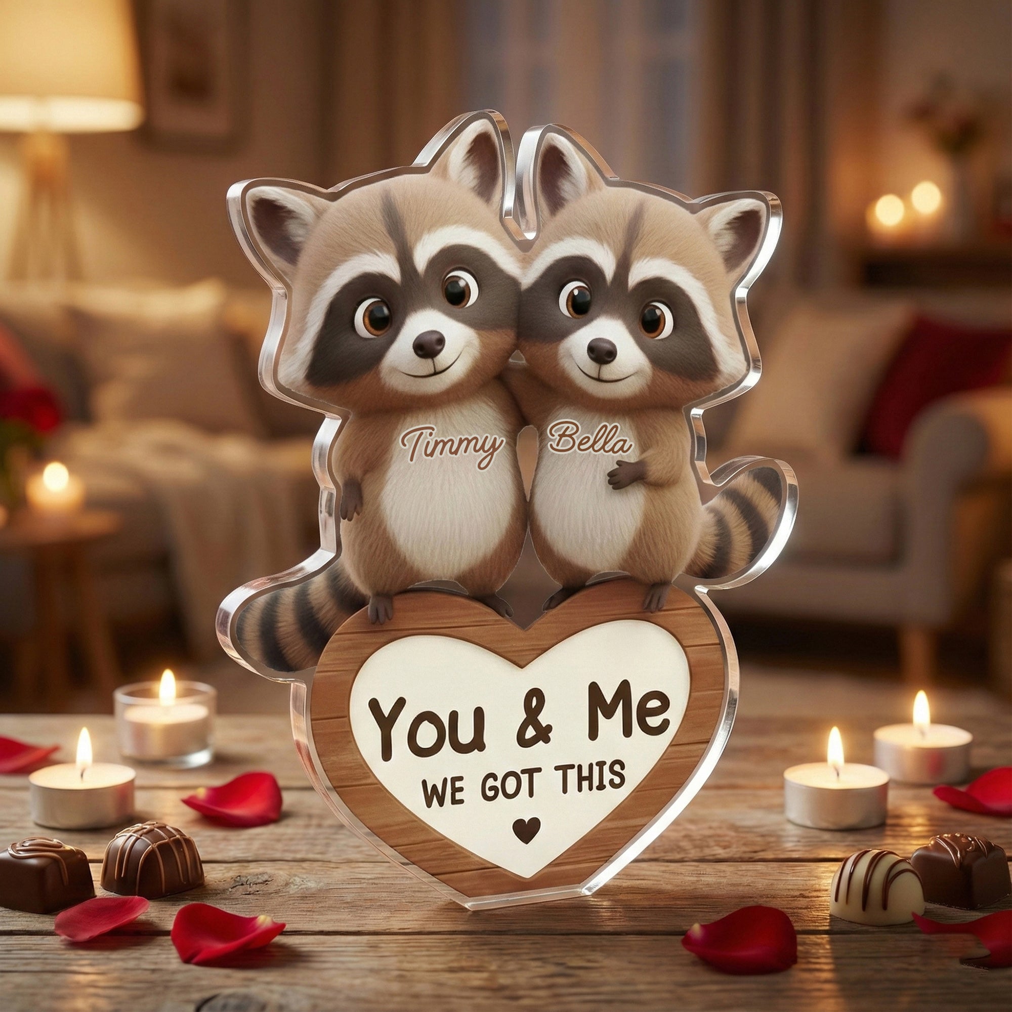 Racoon Couple - We got this 2 - Personalized Acrylic Block Plaque