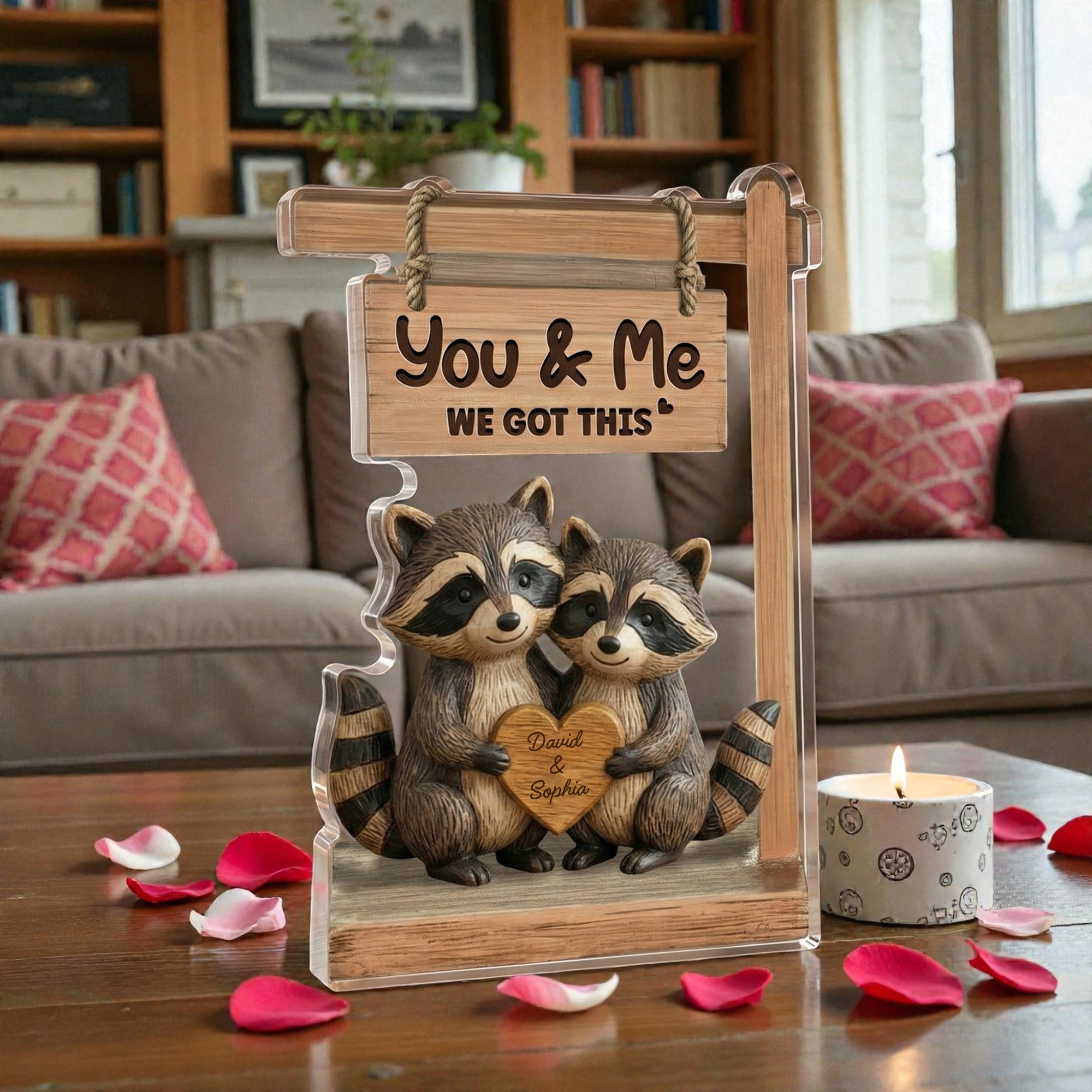 Racoon Couple - We got this - Personalized Acrylic Block Plaque