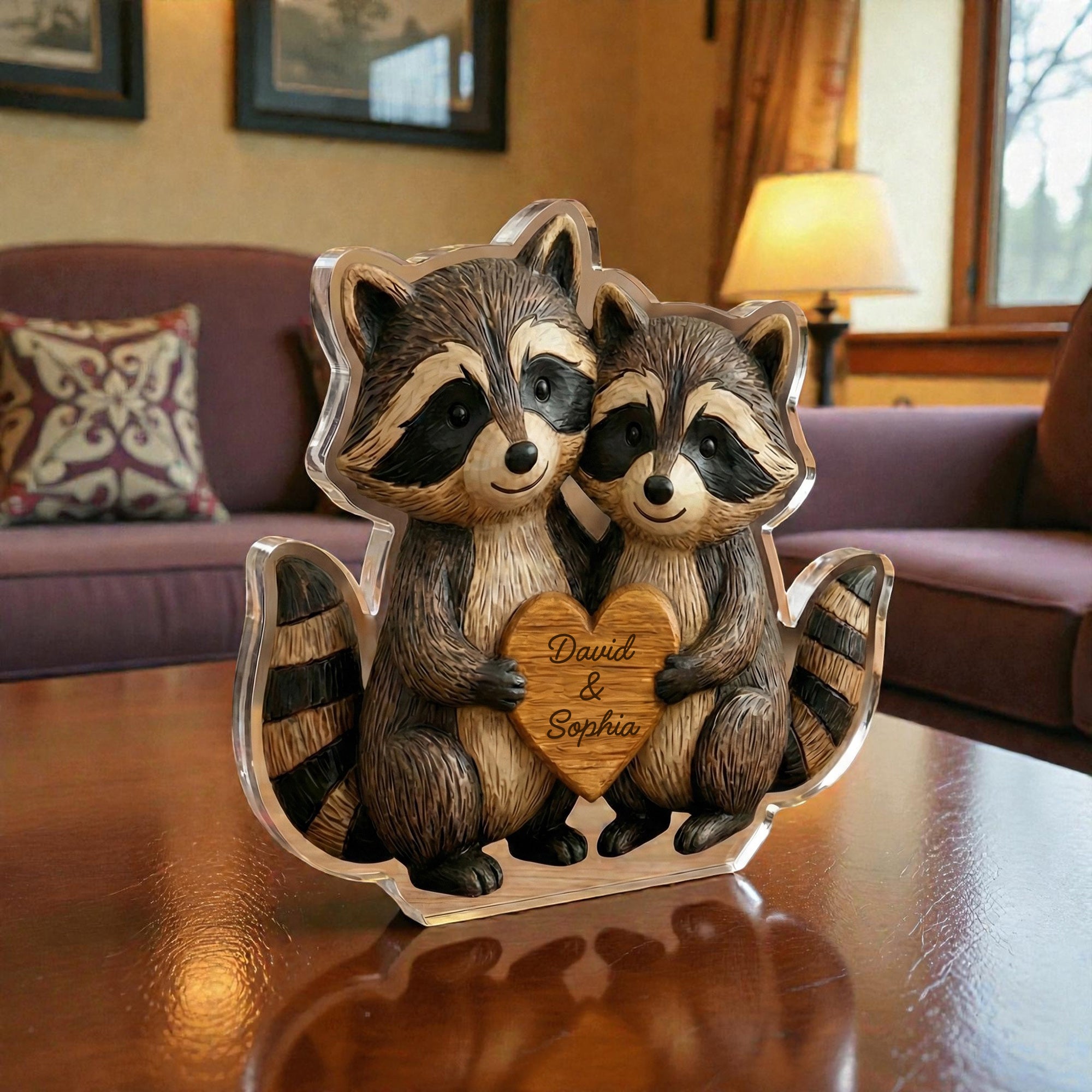 Racoon Couple - Personalized Acrylic Block Plaque