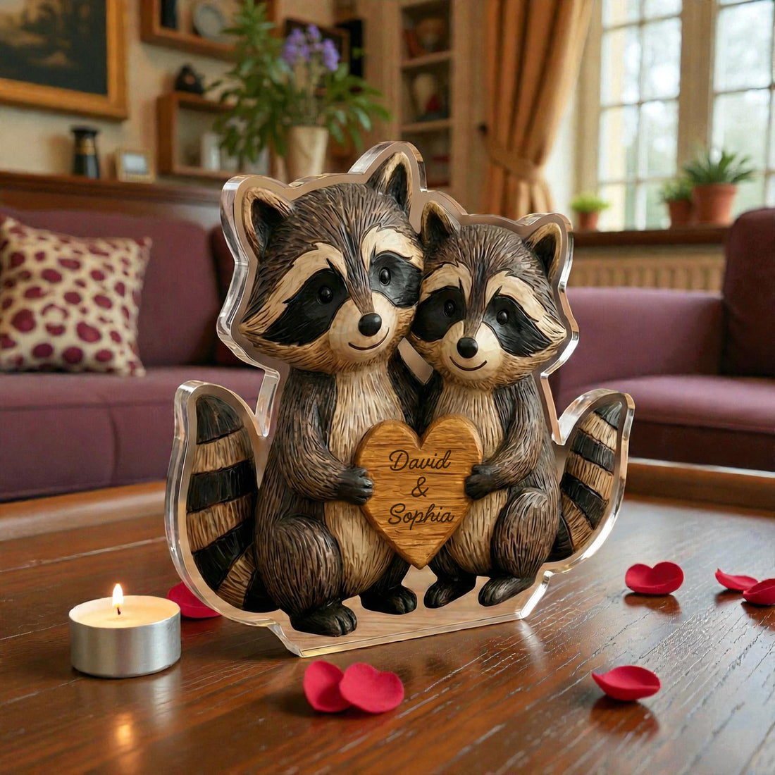 Racoon Couple - Personalized Acrylic Block Plaque