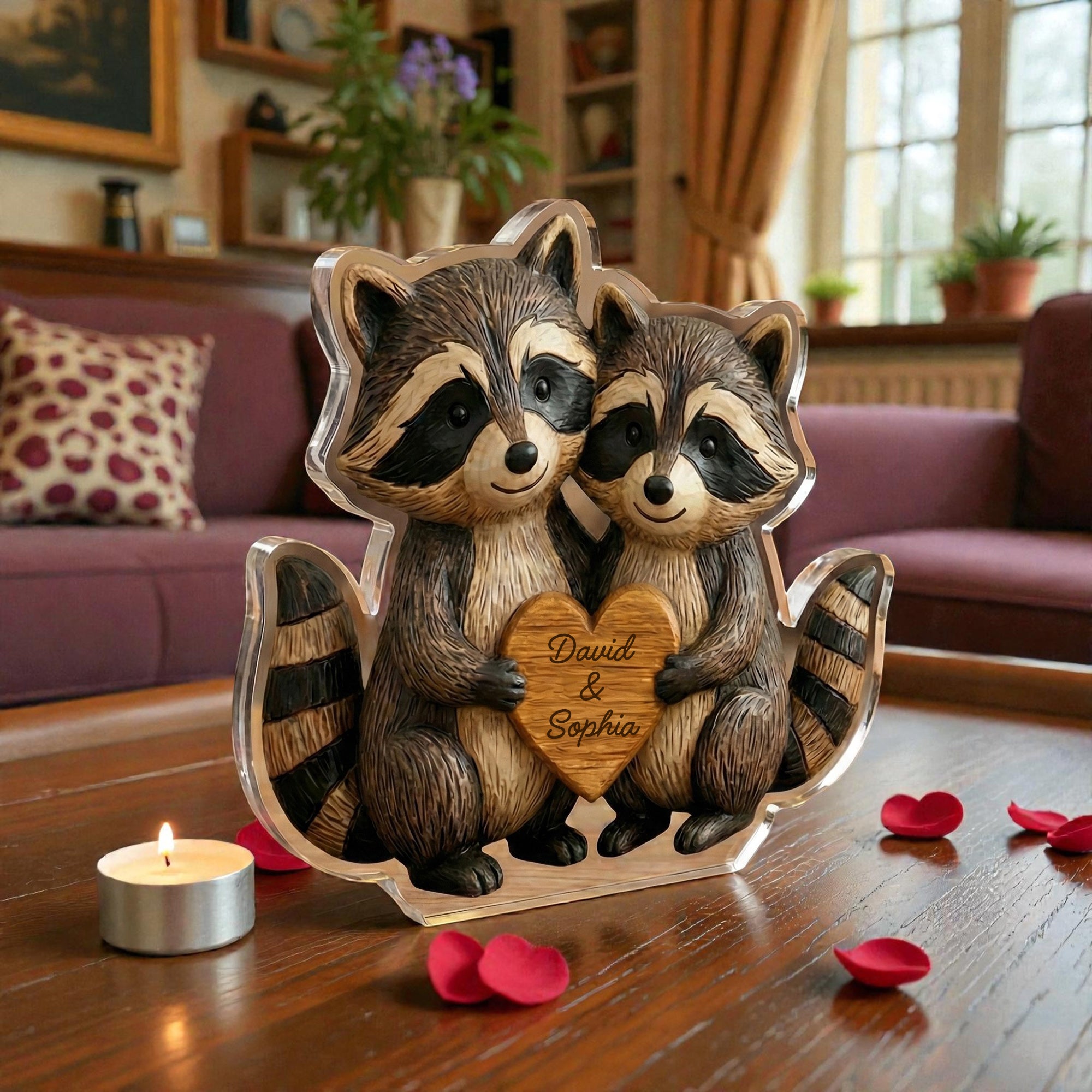 Racoon Couple - Personalized Acrylic Block Plaque