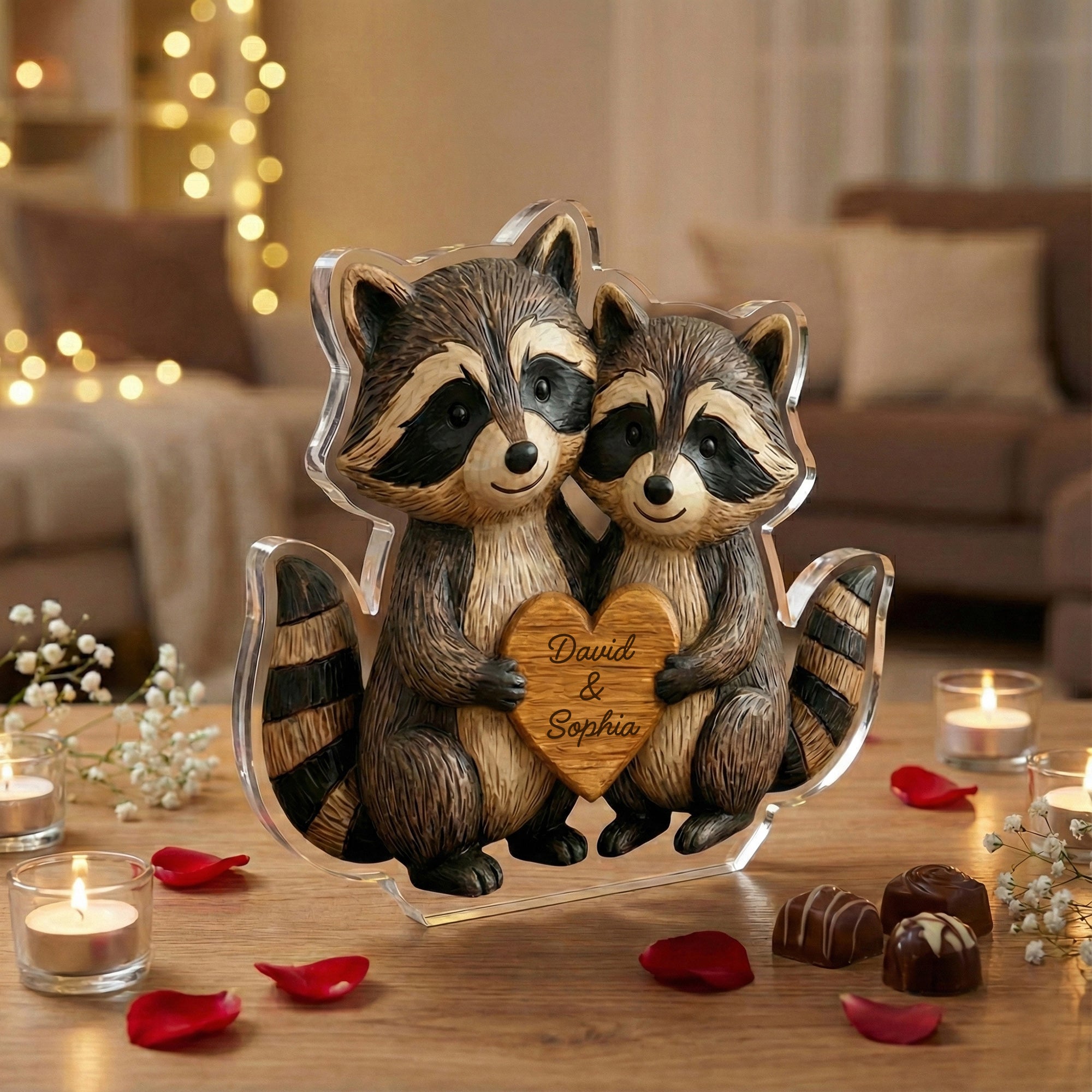 Racoon Couple - Personalized Acrylic Block Plaque