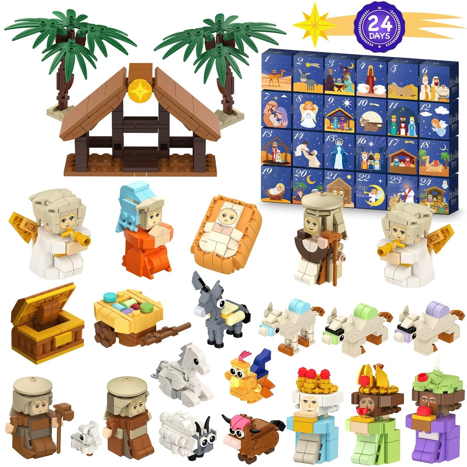 Advent Countdown Calendar Nativity Advent Calendar 2025 Building Blocks 24 Days Building Blocks Kits Gifts for Kids Adults