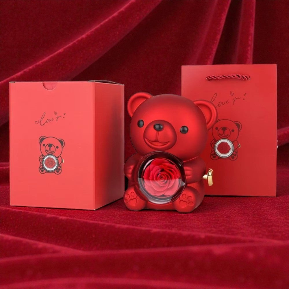 Red Hug Bear Rotating Rose