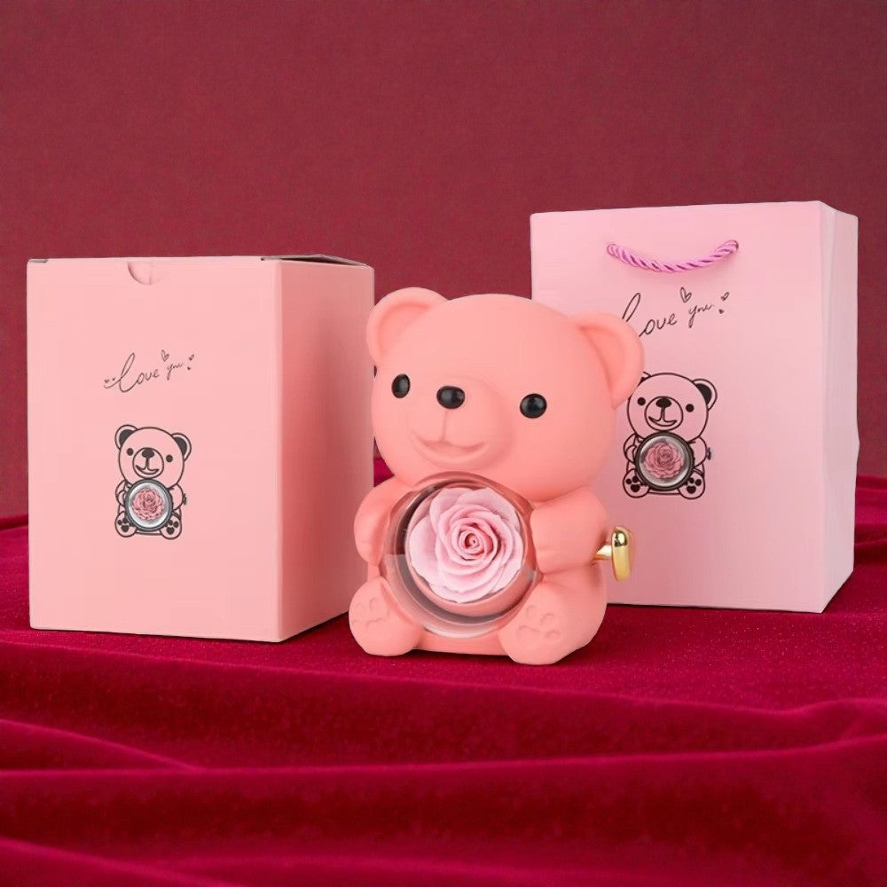 Red Hug Bear Rotating Rose