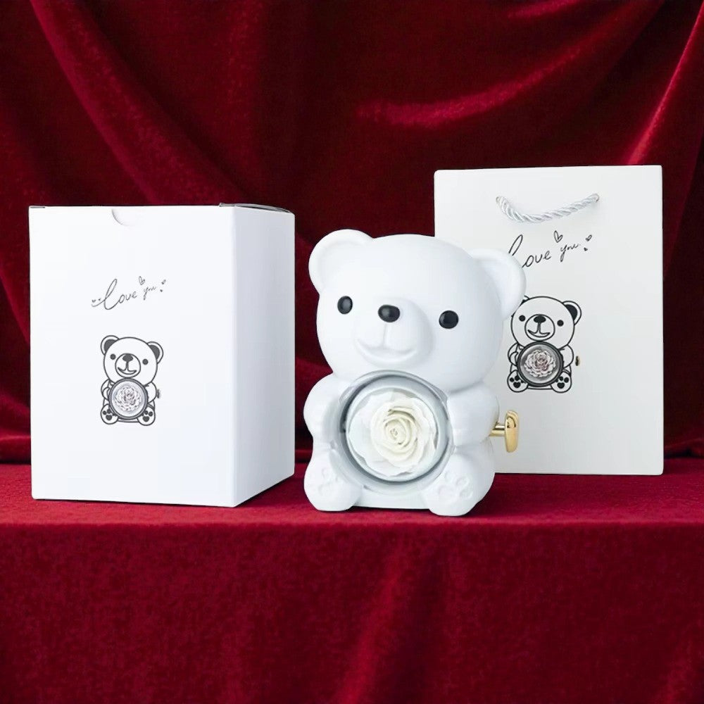 Red Hug Bear Rotating Rose