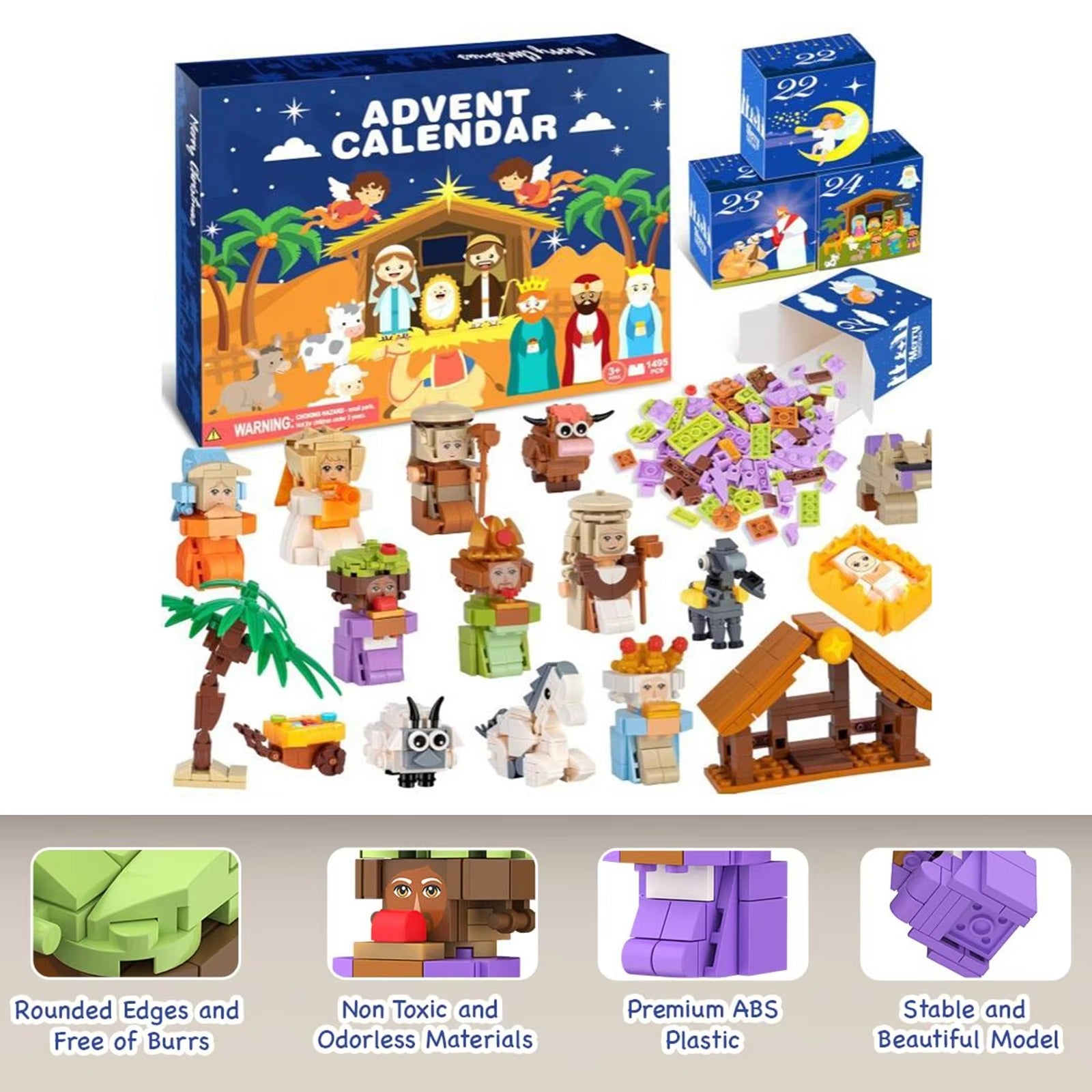 Advent Countdown Calendar Nativity Advent Calendar 2025 Building Blocks 24 Days Building Blocks Kits Gifts for Kids Adults