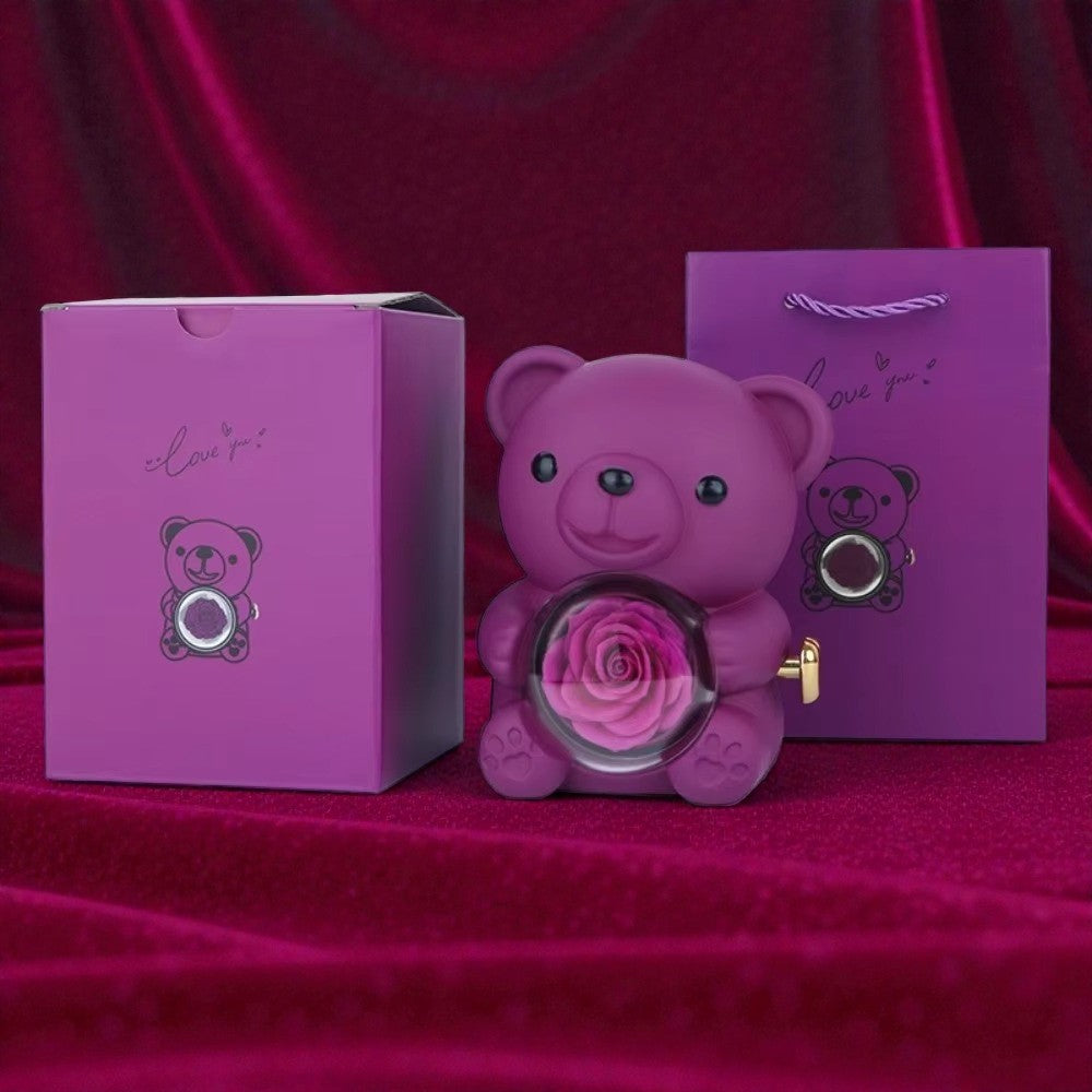 Red Hug Bear Rotating Rose
