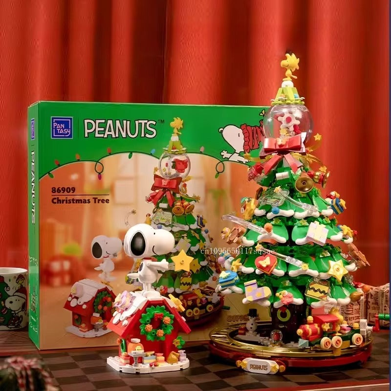 Snoopy Christmas Tree Building Blocks Anime Cartoon Model Desktop Ornament Educational Toy Children's Surprise Holiday Gift