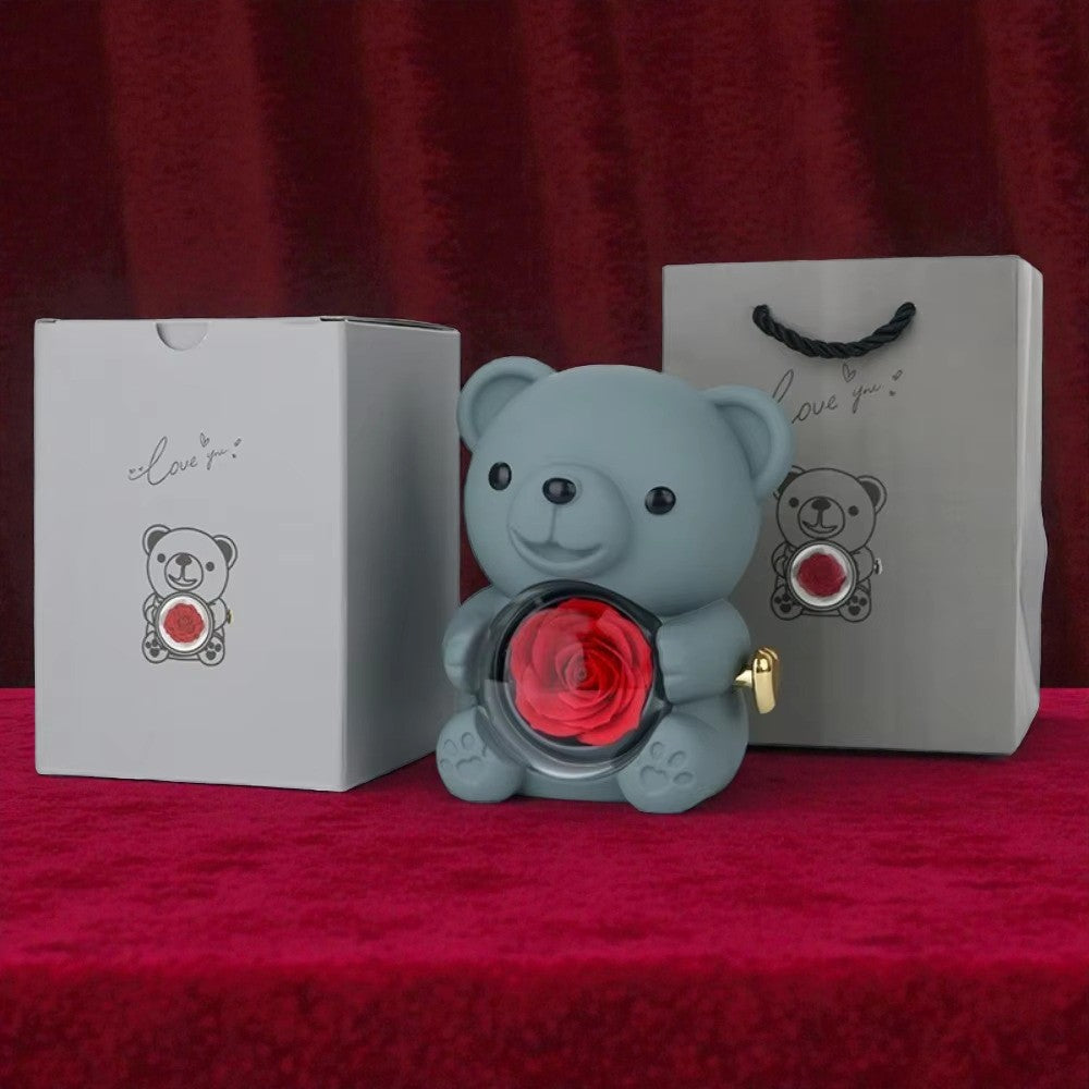 Red Hug Bear Rotating Rose