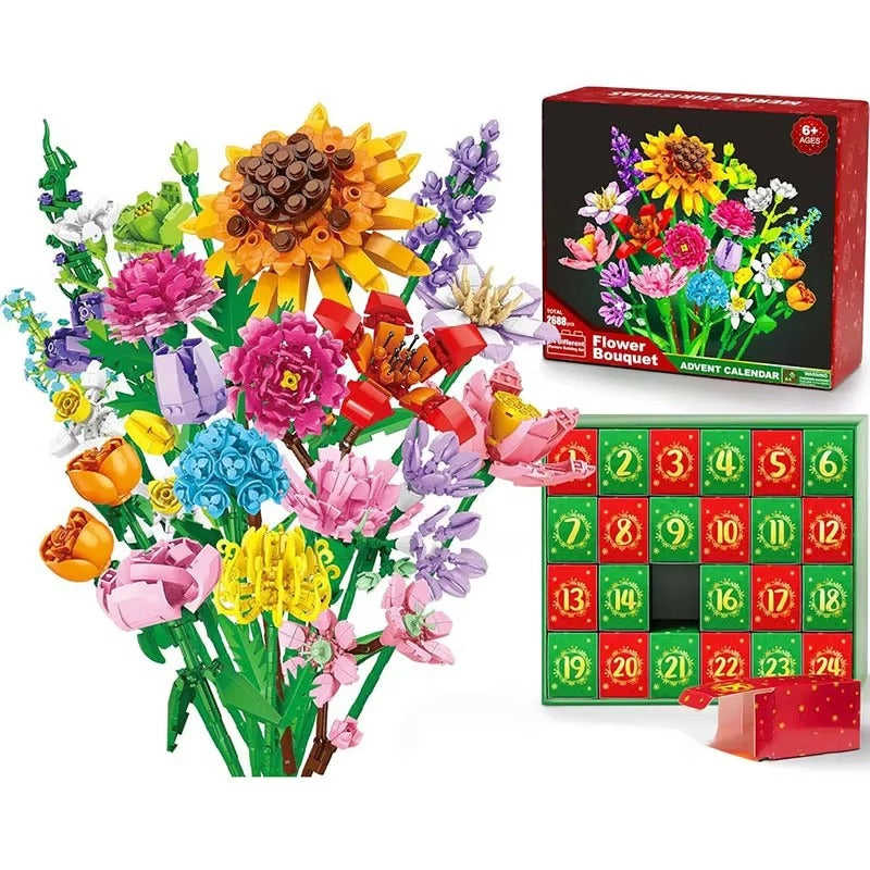 24 Days Flower Bouquet Building Blocks Christmas Advent Calendar Sunflower Countdown Advent Calendars Christmas Decoration 2025