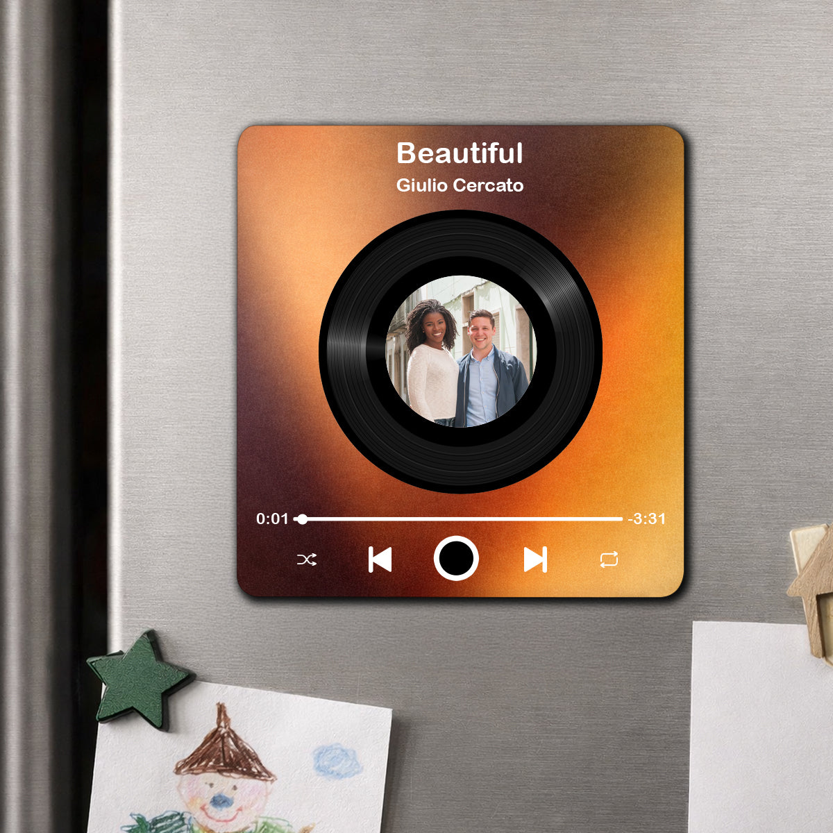 Custom Music Fridge Magnet, Personalized Photo & Music Fridge Magnet, Play Whole Song Music Box, Voicemail Keepsake Anniversary Gift for Him