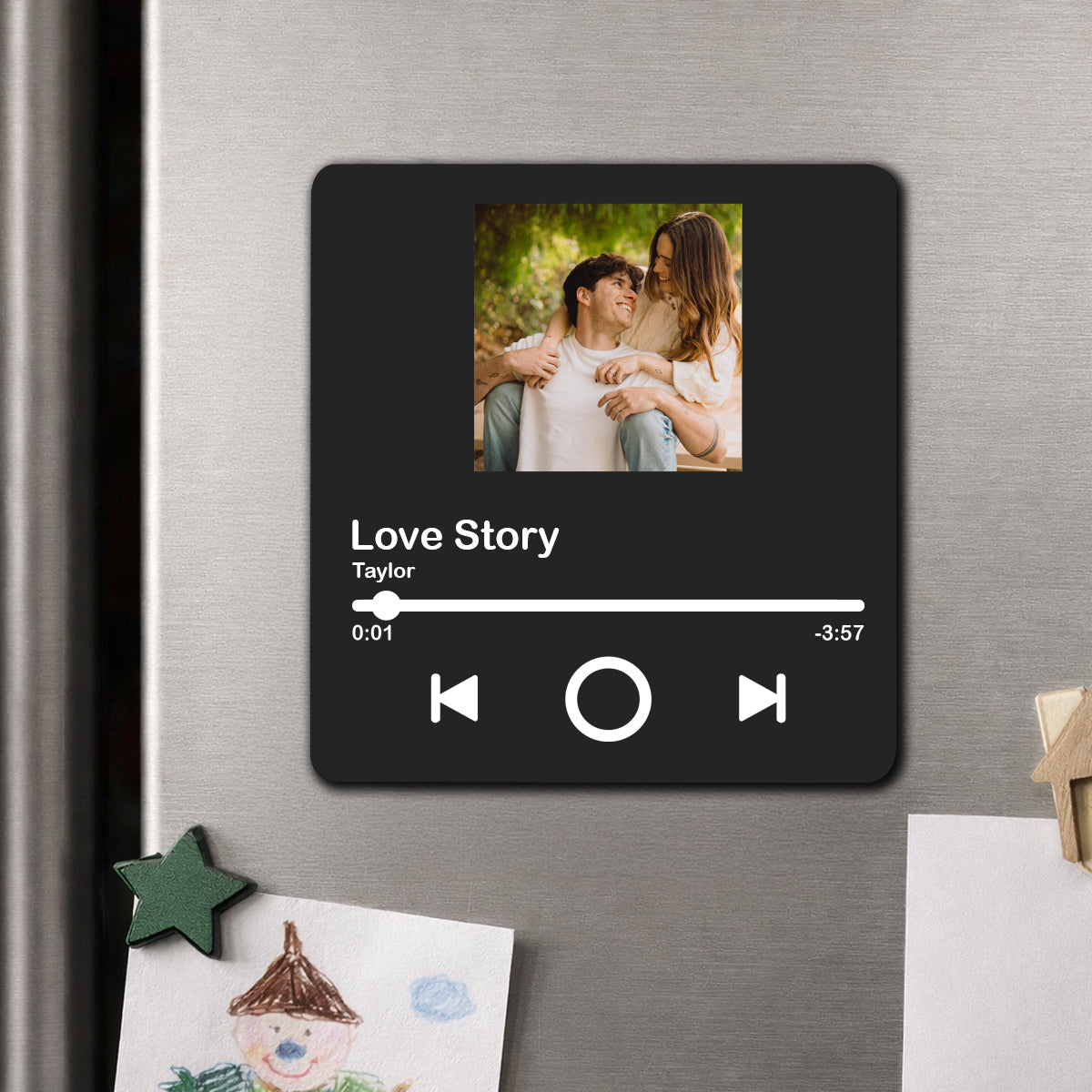 Custom Music Fridge Magnet, Personalized Photo & Music Fridge Magnet, Play Whole Song Music Box, Voicemail Keepsake Anniversary Gift for Him