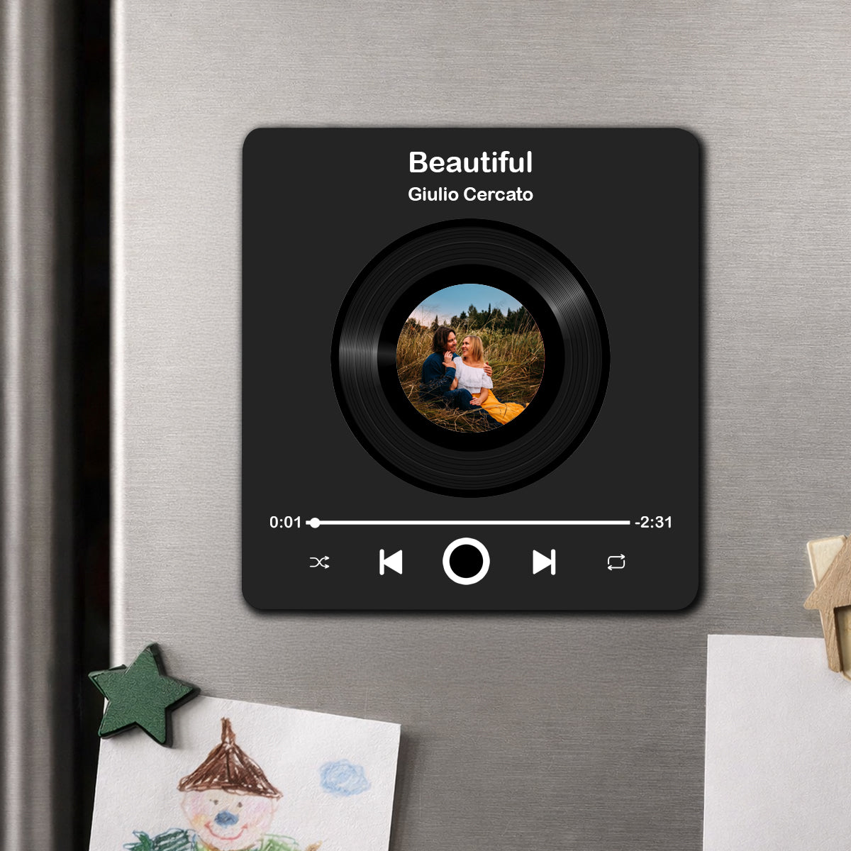 Custom Music Fridge Magnet, Personalized Photo & Music Fridge Magnet, Play Whole Song Music Box, Voicemail Keepsake Anniversary Gift for Him