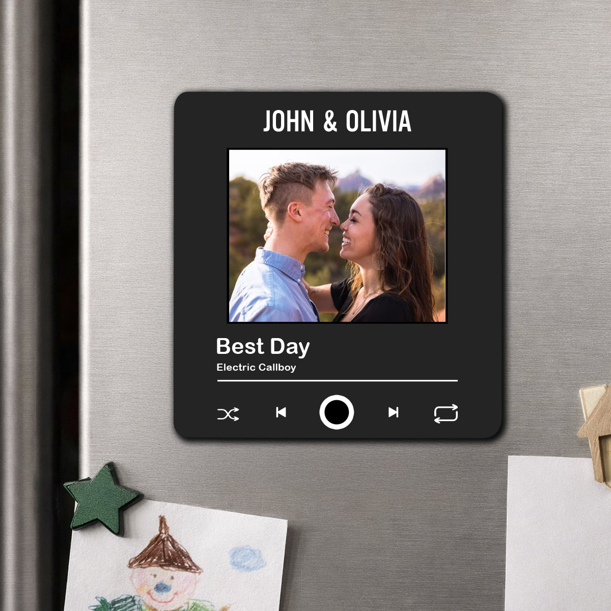 Custom Music Fridge Magnet, Personalized Photo & Music Fridge Magnet, Play Whole Song Music Box, Voicemail Keepsake Anniversary Gift for Him