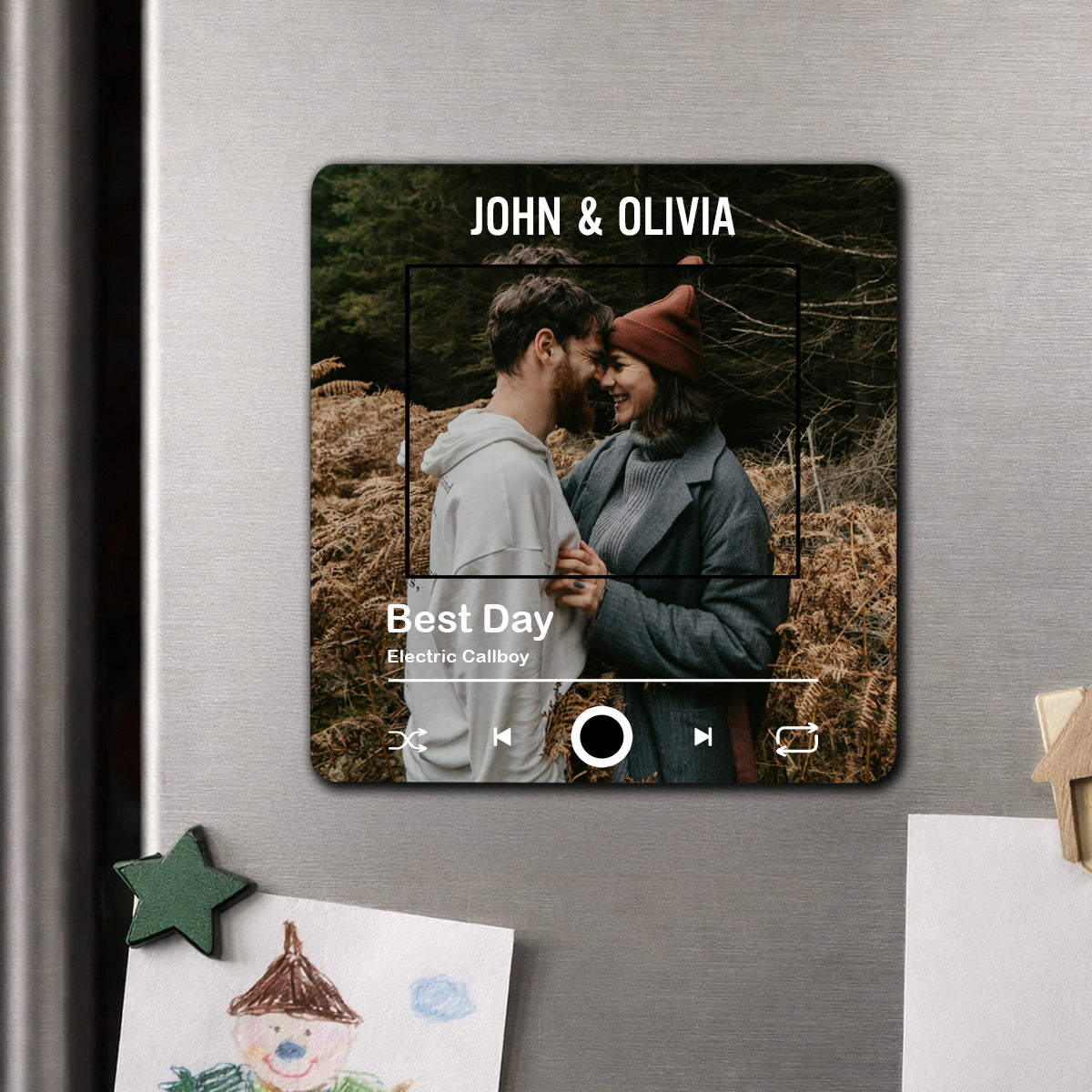 Custom Music Fridge Magnet, Personalized Photo & Music Fridge Magnet, Play Whole Song Music Box, Voicemail Keepsake Anniversary Gift for Him