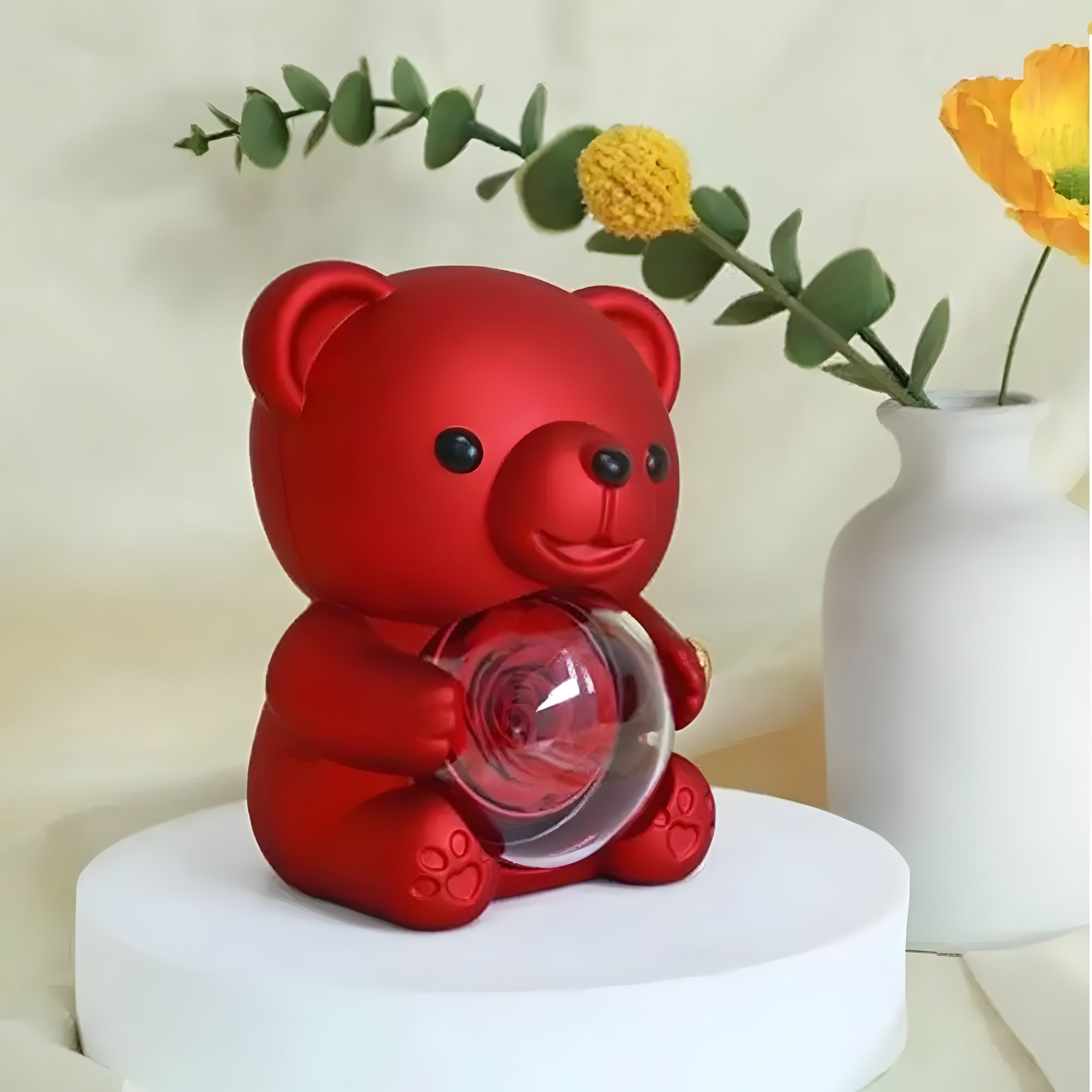Red Hug Bear Rotating Rose