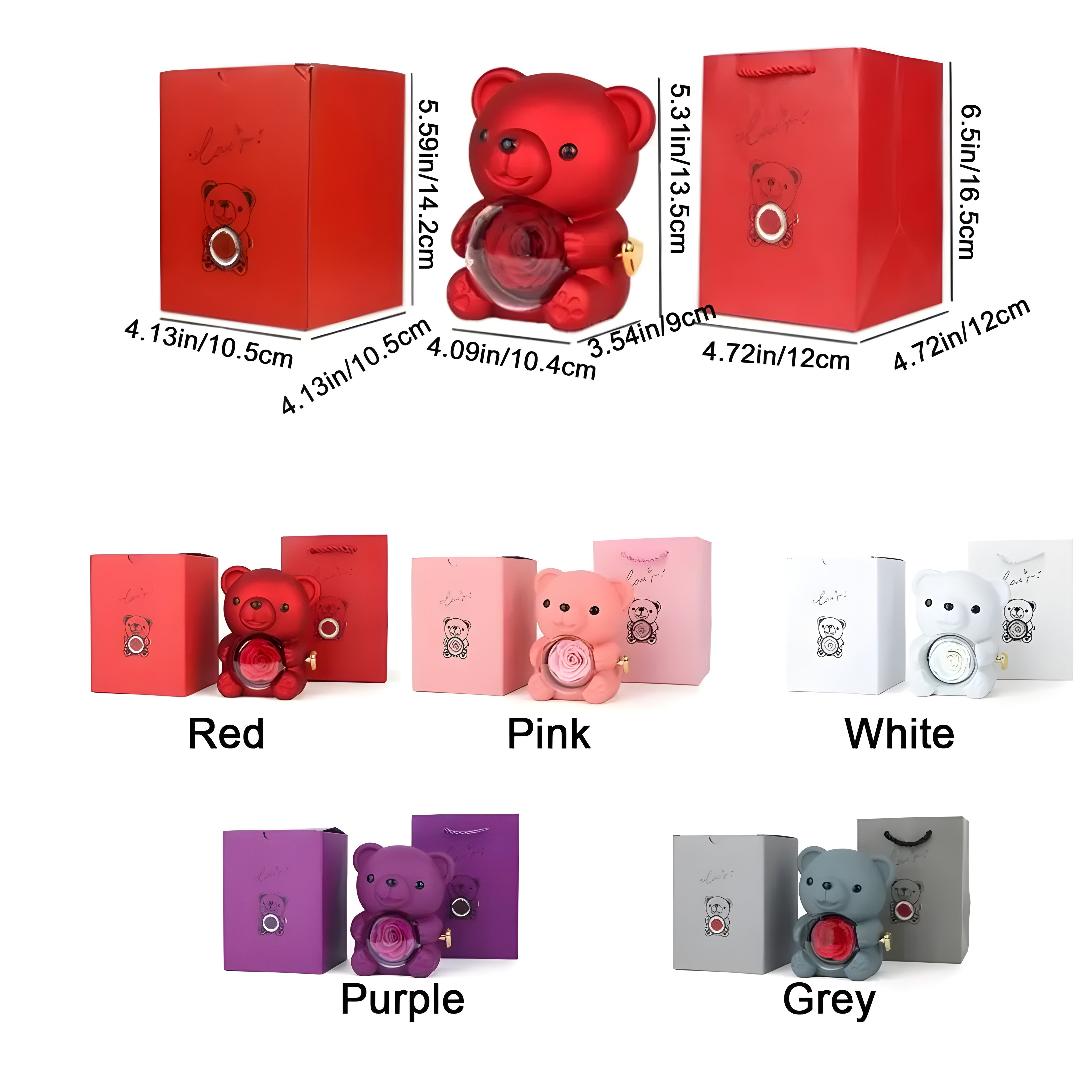 Red Hug Bear Rotating Rose