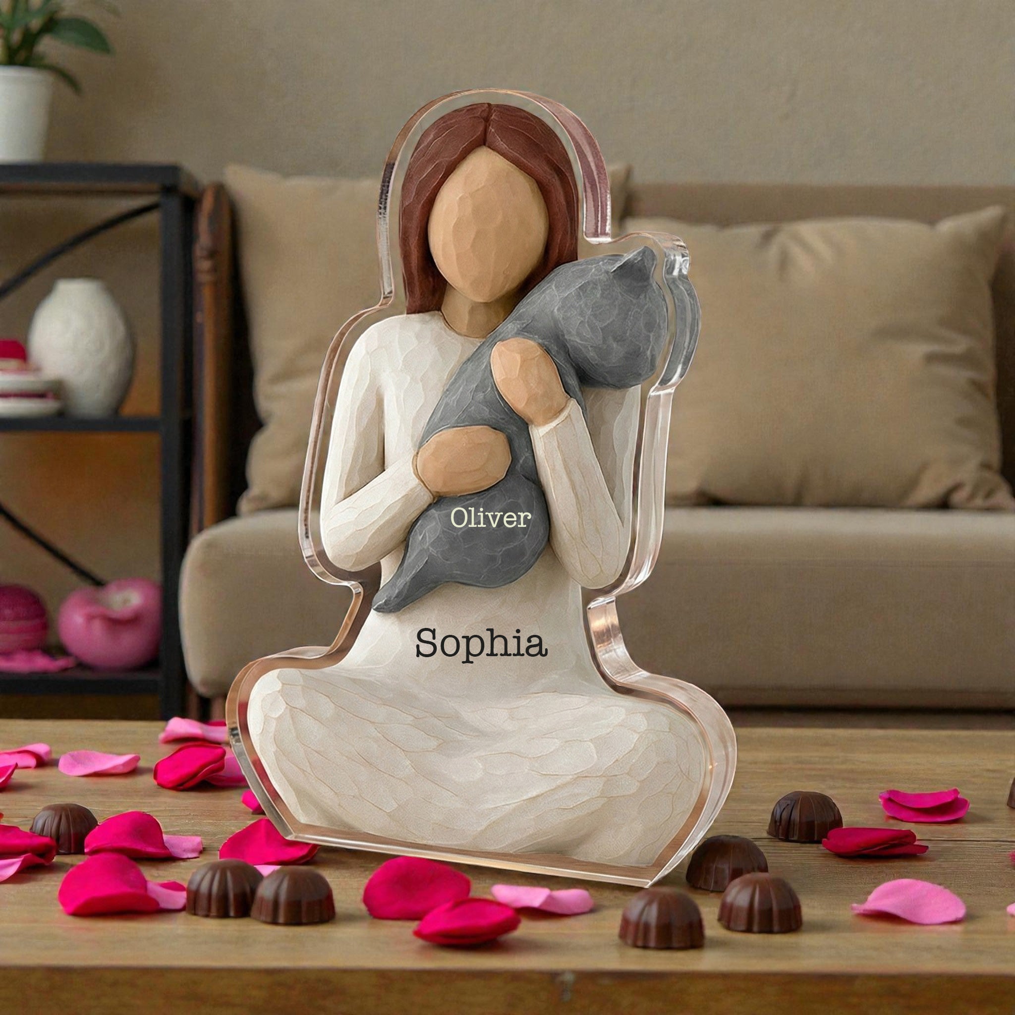 Valentine with my cat - Personalized Acrylic Block Plaque