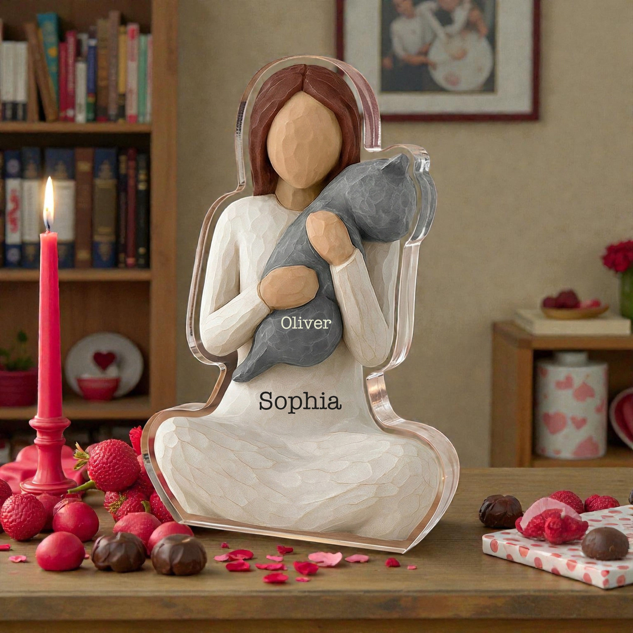 Valentine with my cat - Personalized Acrylic Block Plaque