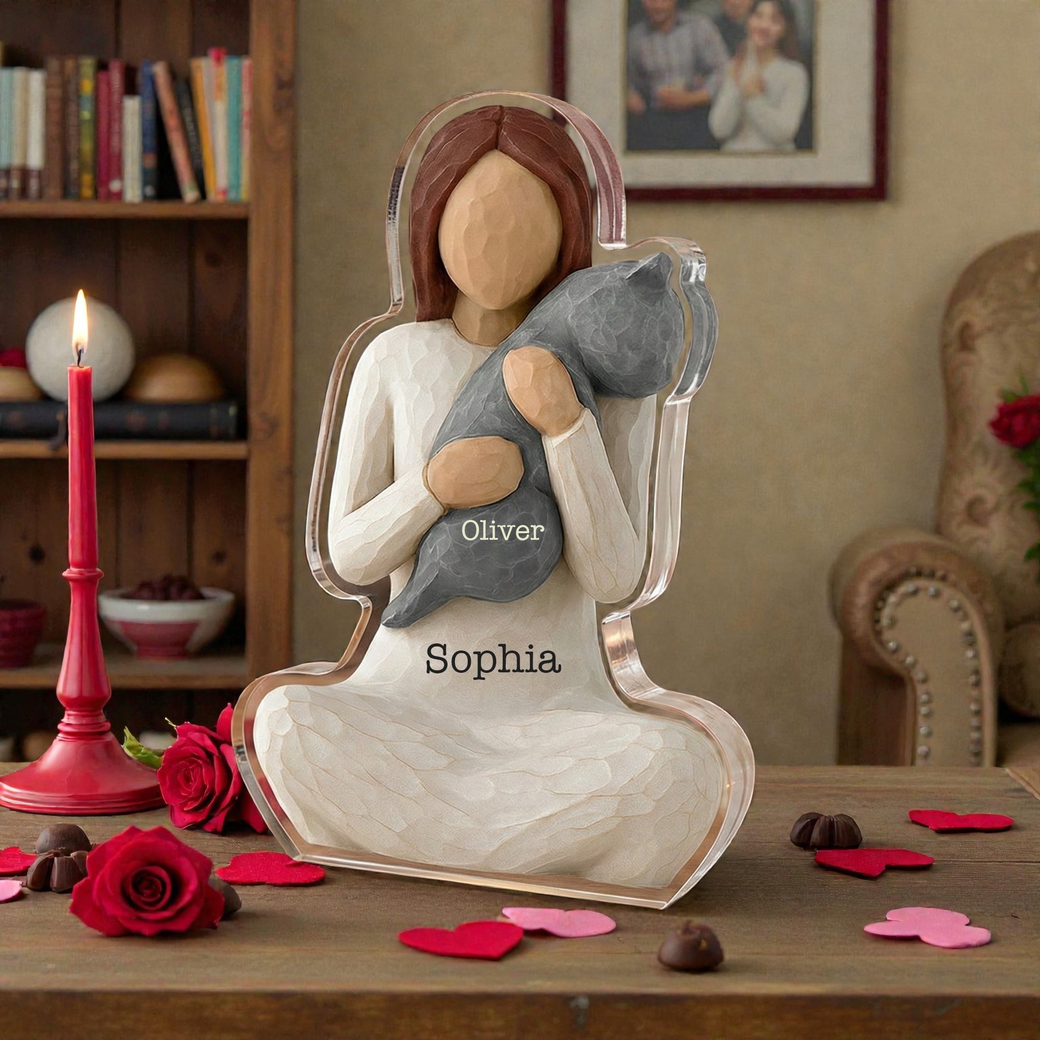 Valentine with my cat - Personalized Acrylic Block Plaque