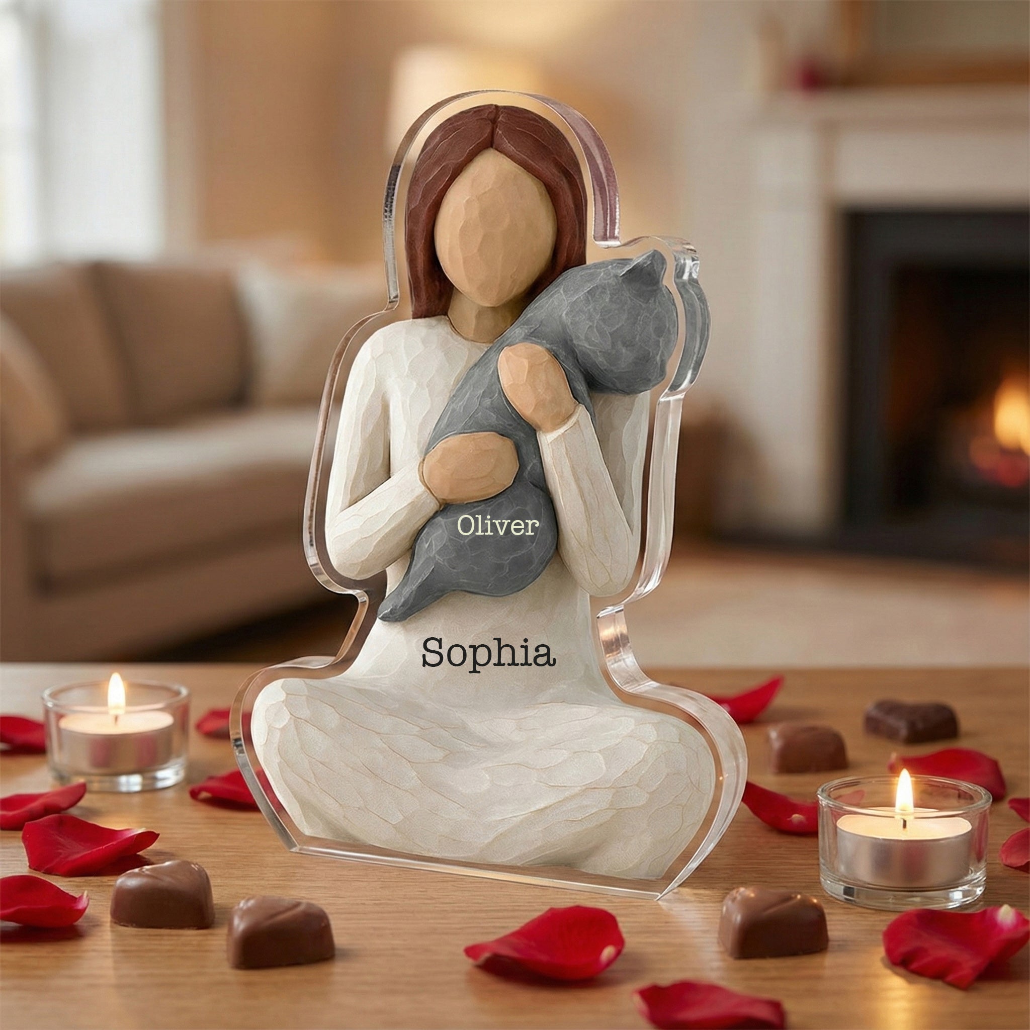 Valentine with my cat - Personalized Acrylic Block Plaque