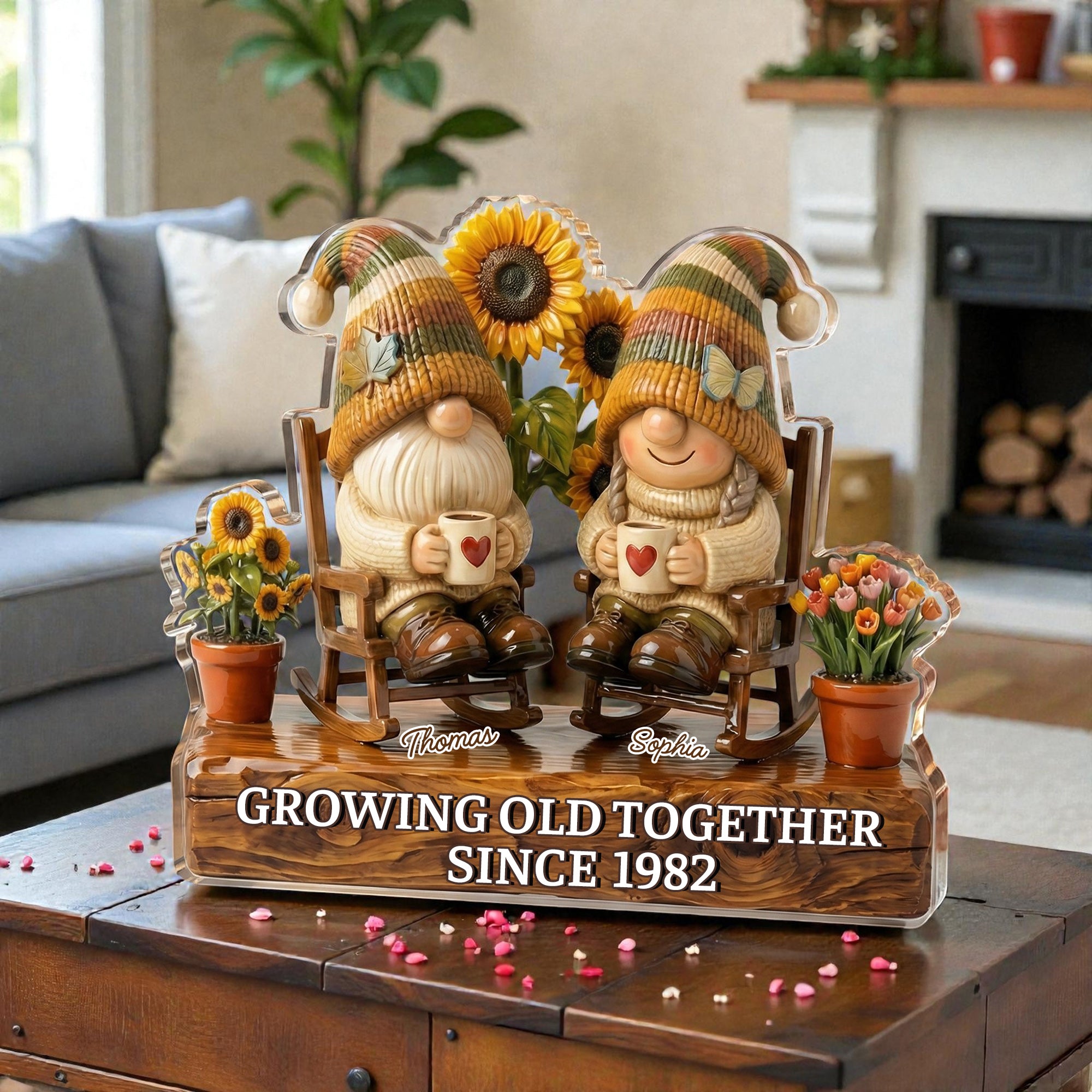 Vintage Gnome Couple - Grow Old Together - Personalized Acrylic Block Plaque
