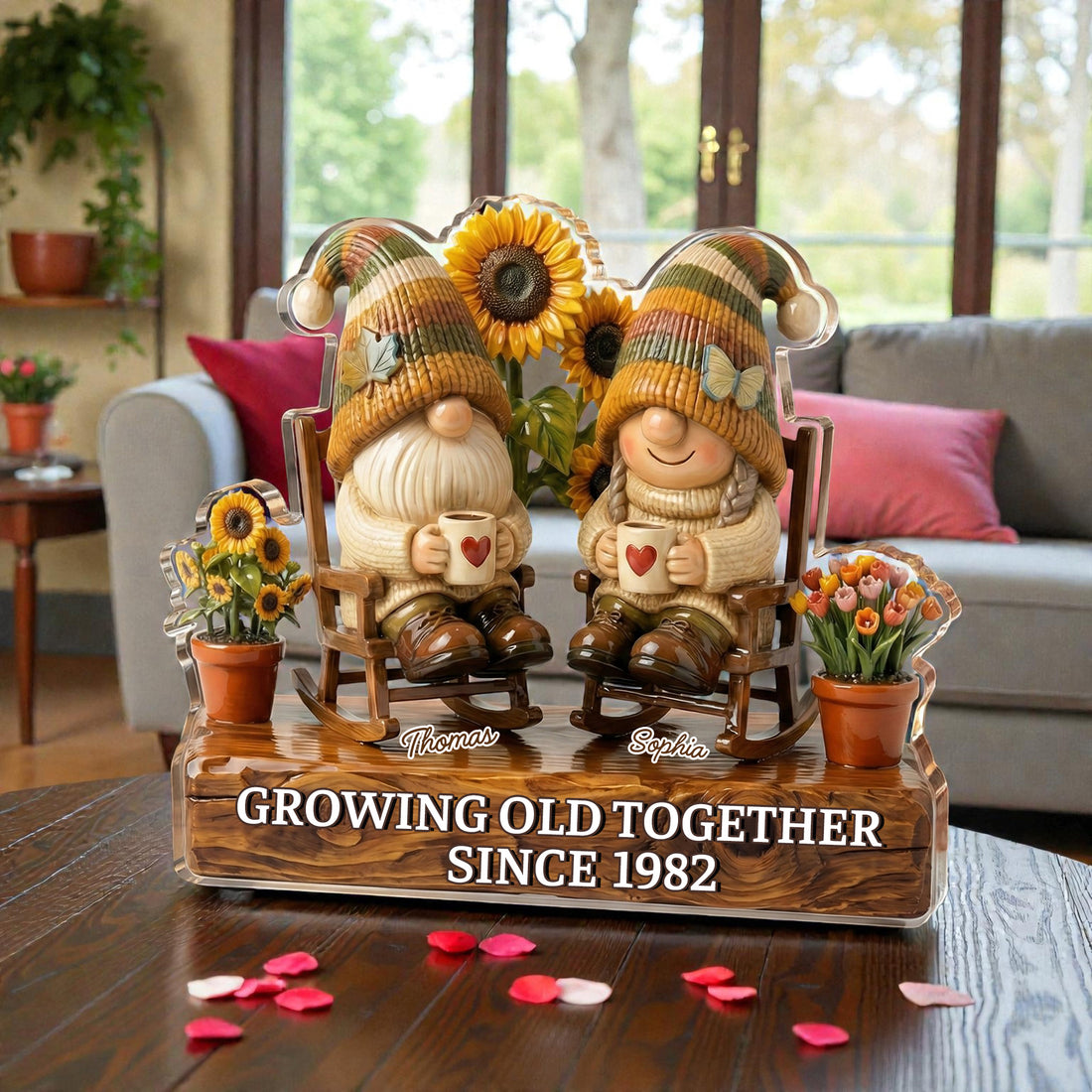 Vintage Gnome Couple - Grow Old Together - Personalized Acrylic Block Plaque