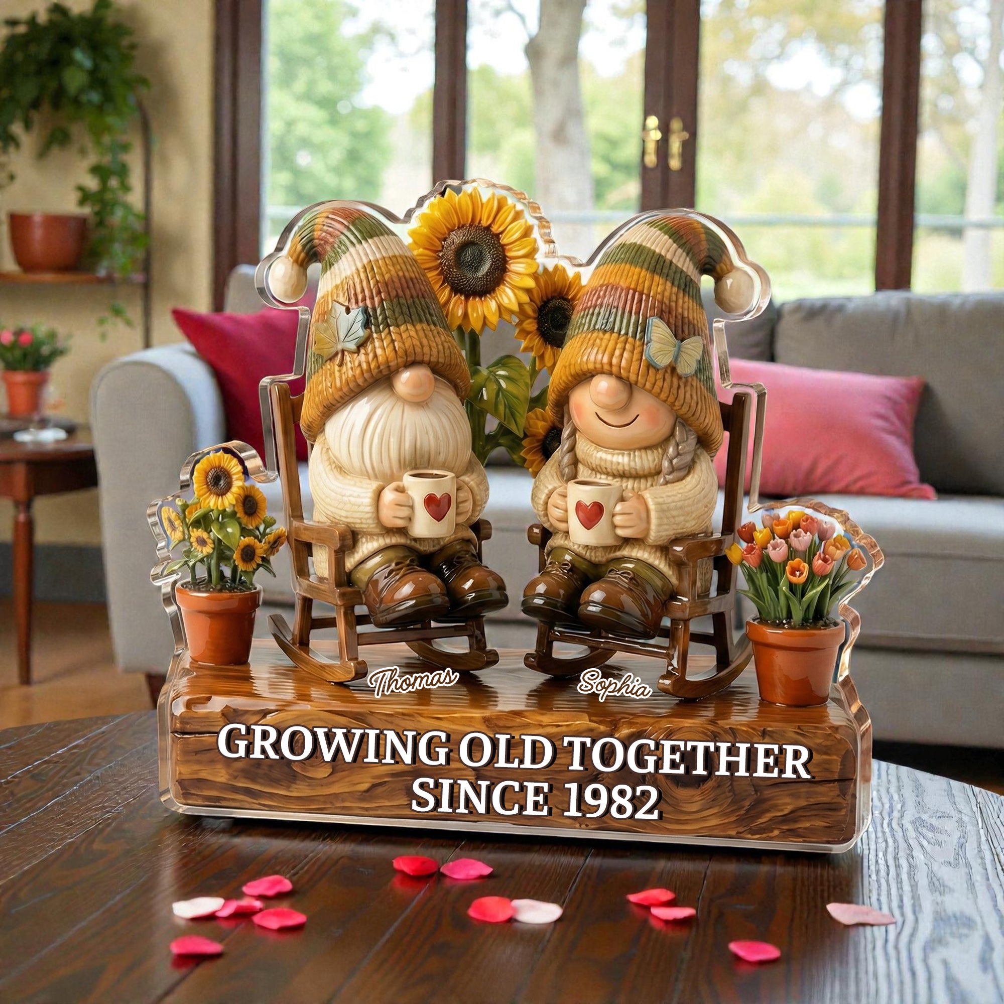 Vintage Gnome Couple - Grow Old Together - Personalized Acrylic Block Plaque