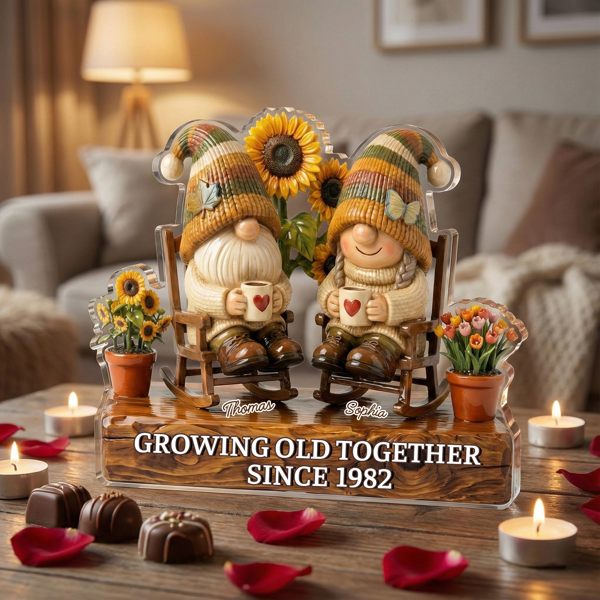 Vintage Gnome Couple - Grow Old Together - Personalized Acrylic Block Plaque
