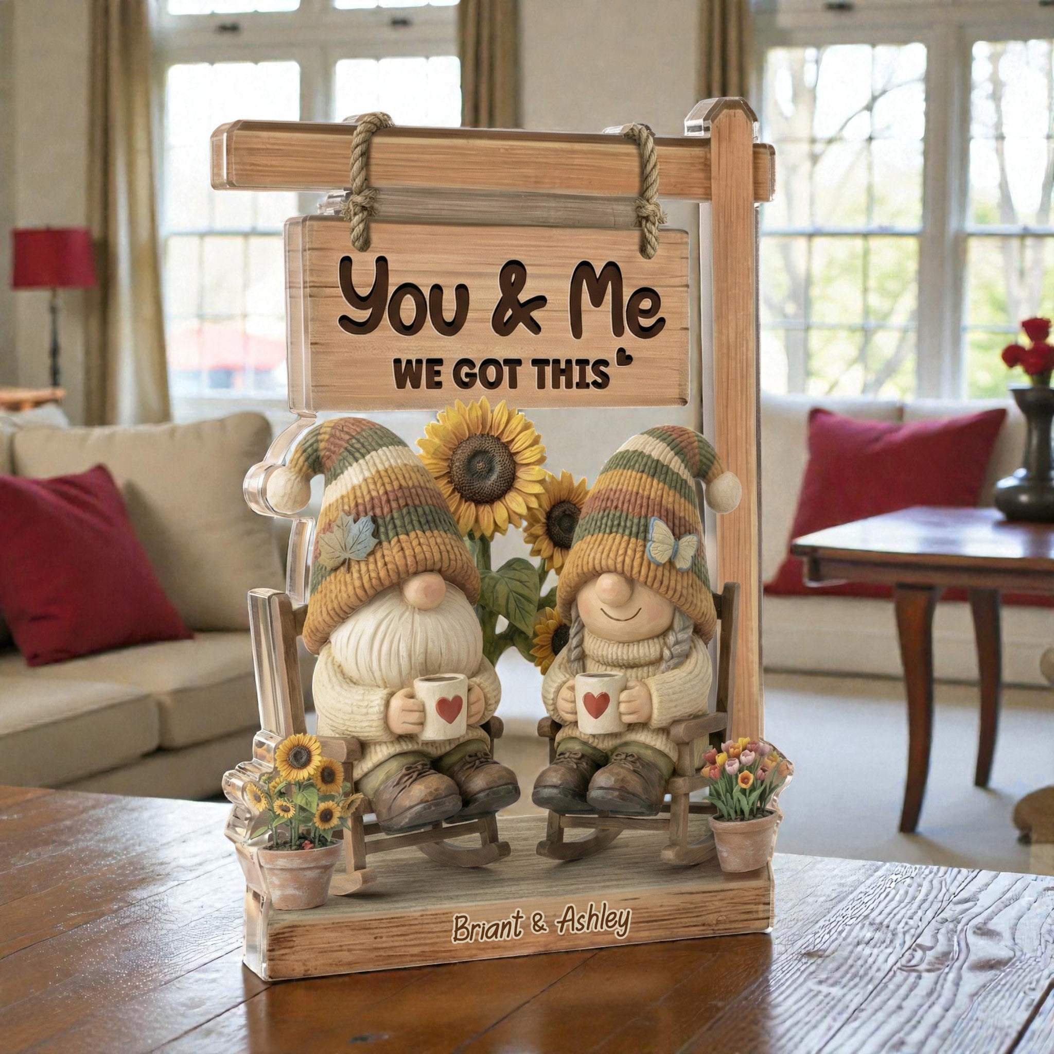 Vintage Gnome Couple - We got this - Personalized Acrylic Block Plaque