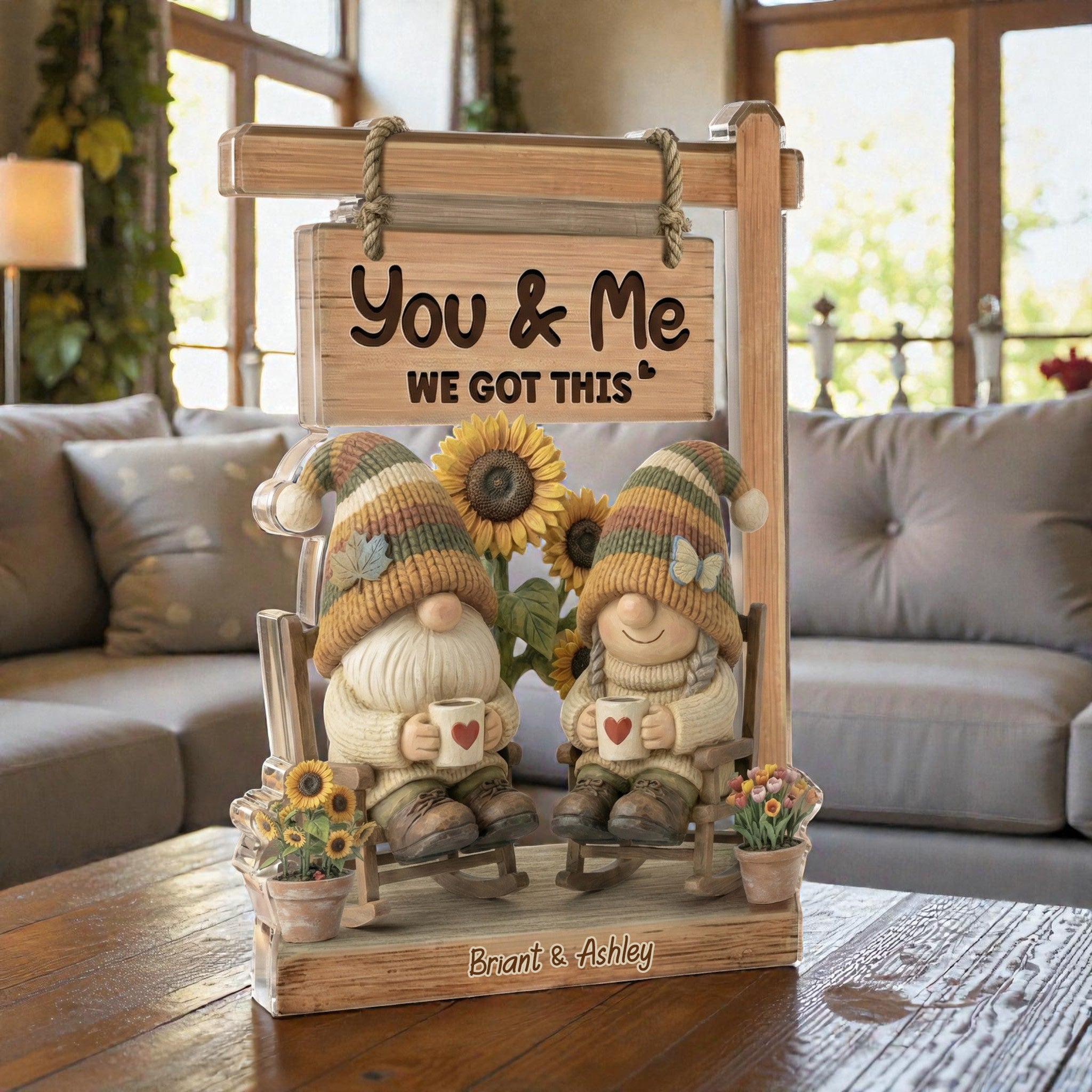 Vintage Gnome Couple - We got this - Personalized Acrylic Block Plaque