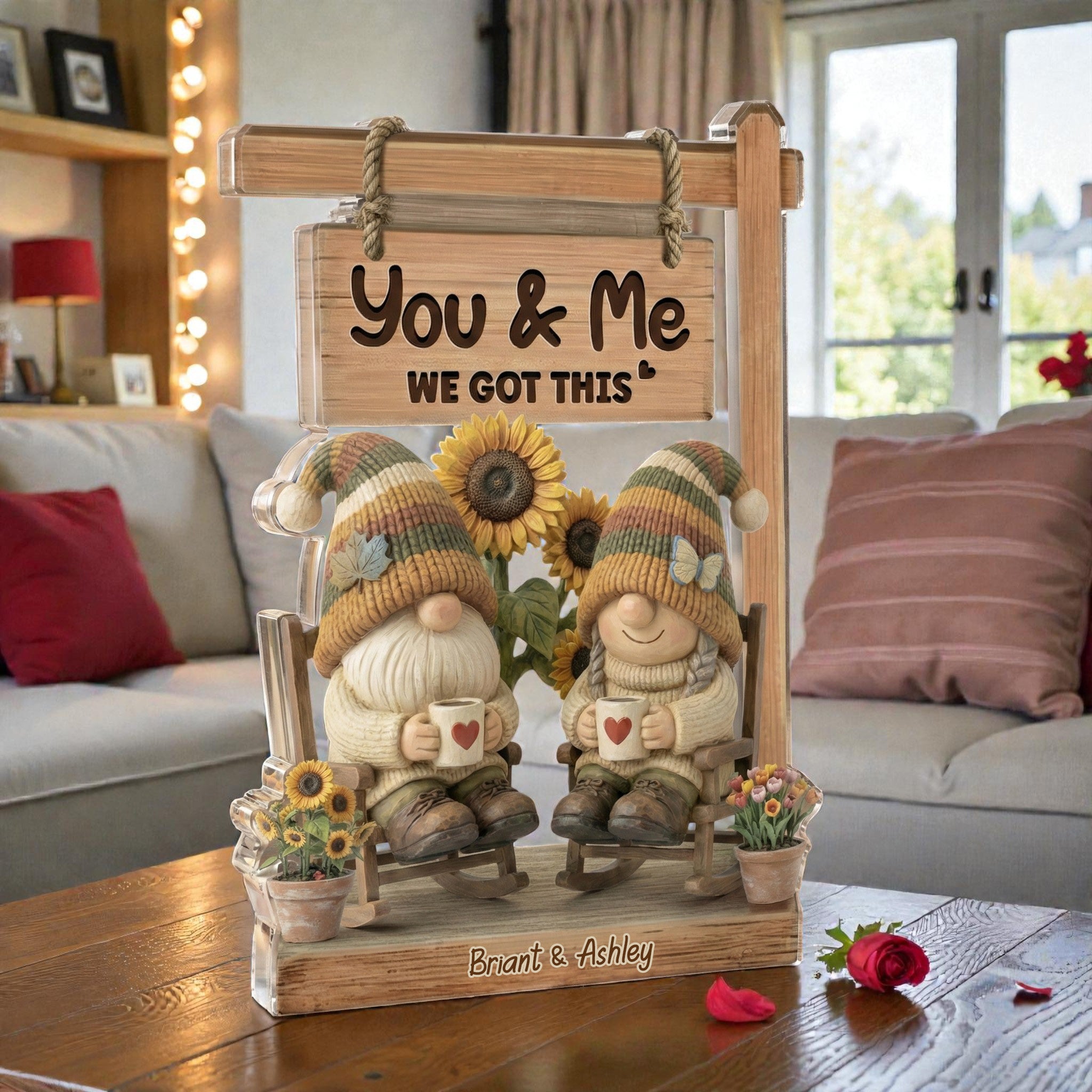 Vintage Gnome Couple - We got this - Personalized Acrylic Block Plaque