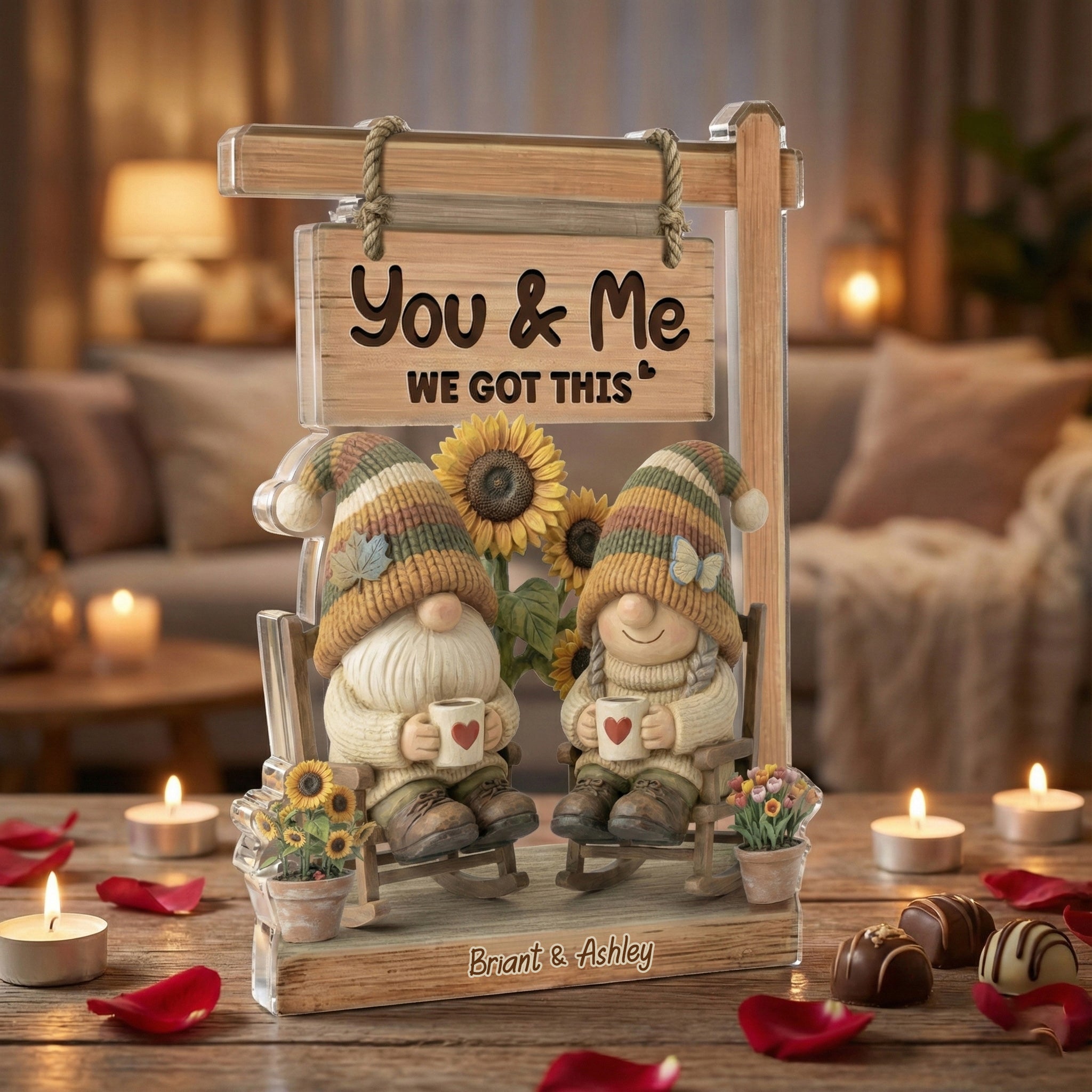 Vintage Gnome Couple - We got this - Personalized Acrylic Block Plaque