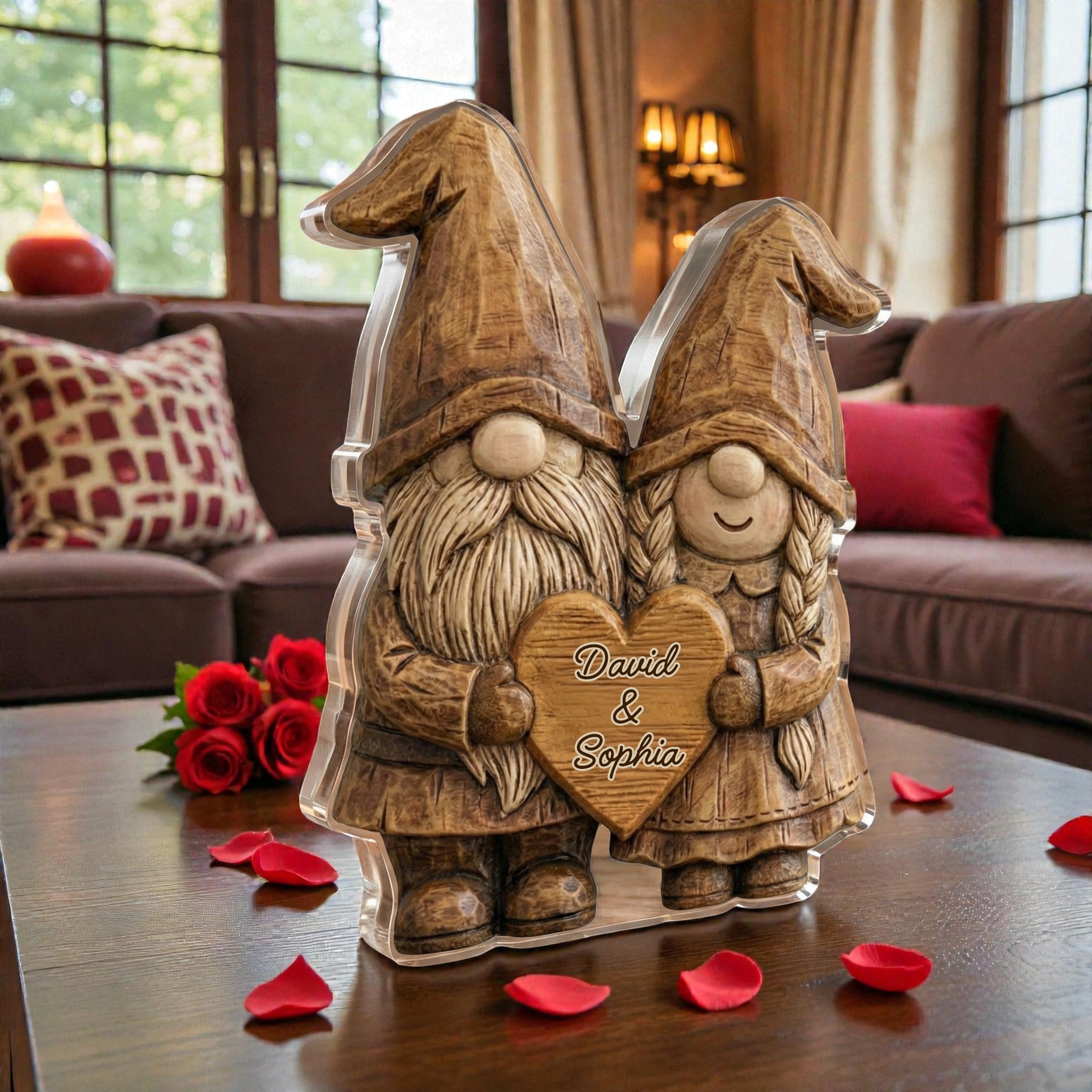 Vintage Gnome Couple - Personalized Acrylic Block Plaque