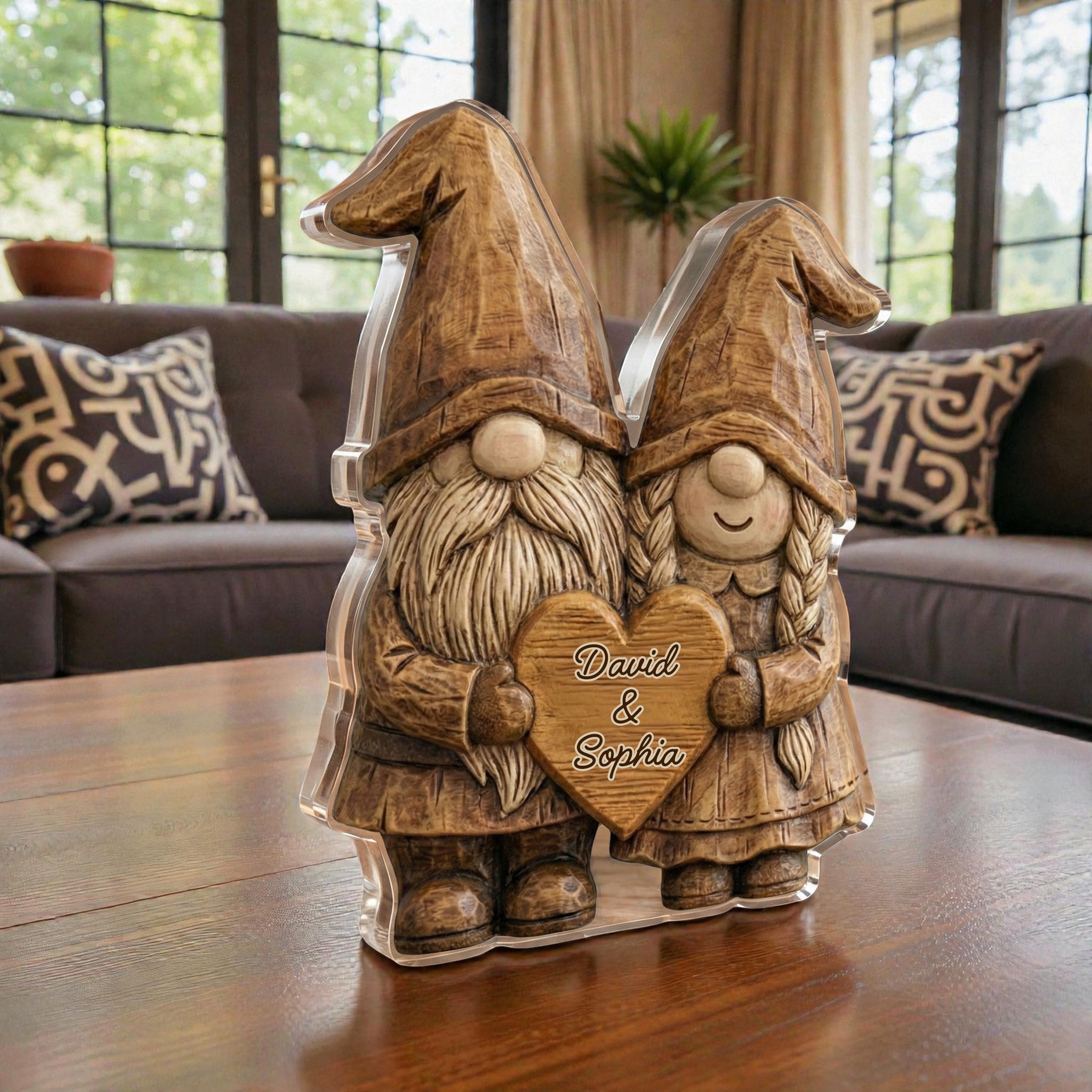 Vintage Gnome Couple - Personalized Acrylic Block Plaque