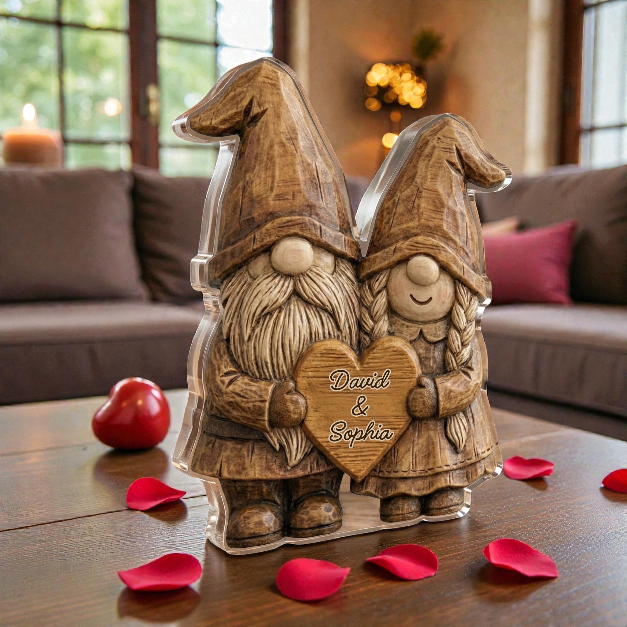 Vintage Gnome Couple - Personalized Acrylic Block Plaque