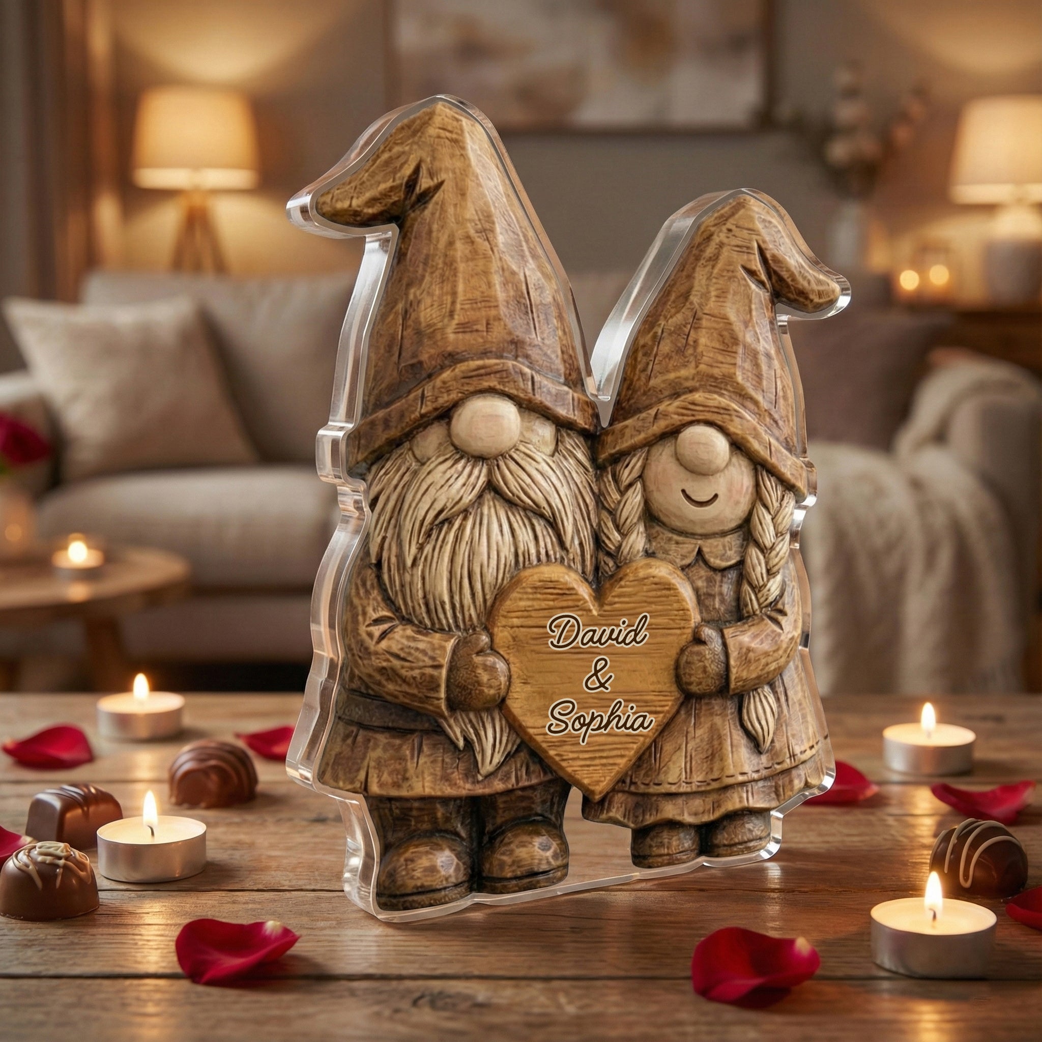 Vintage Gnome Couple - Personalized Acrylic Block Plaque