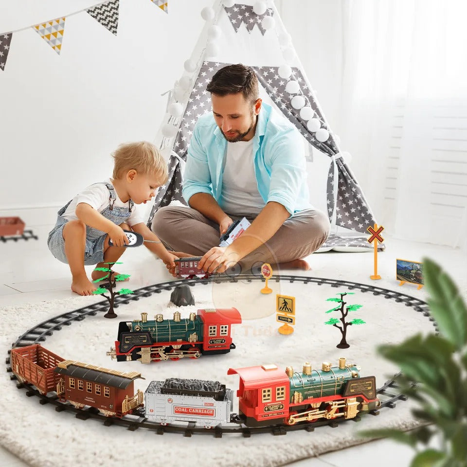 Remote Control Track Train Car Classical Simulation Water Steam Electric Railway Set Christmas Gift Educational Toy For Children