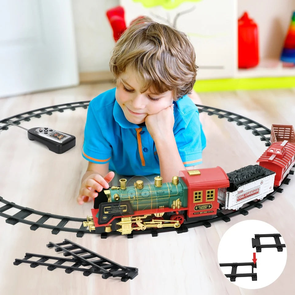Remote Control Track Train Car Classical Simulation Water Steam Electric Railway Set Christmas Gift Educational Toy For Children