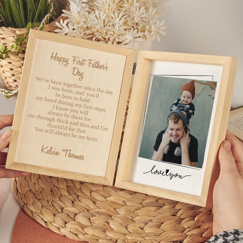Custom Frame For First Fathers Day, Wooden Keepsake Box Gift For Dad, Personalized Gift Box for Him, Unique Photo Gift for Happy Fathers Day