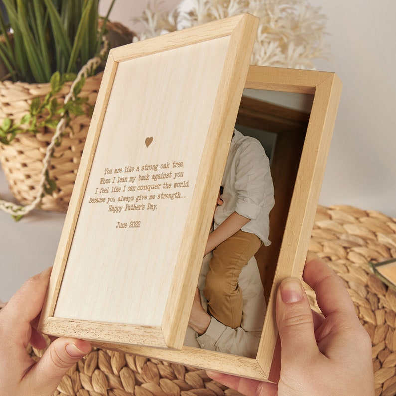 Custom Father's Day Picture Frame - Unique Gifts for Dad, Grandpa, Husband | Christmas, First Father's Day, Photo Frame, Wooden Keepsake Box